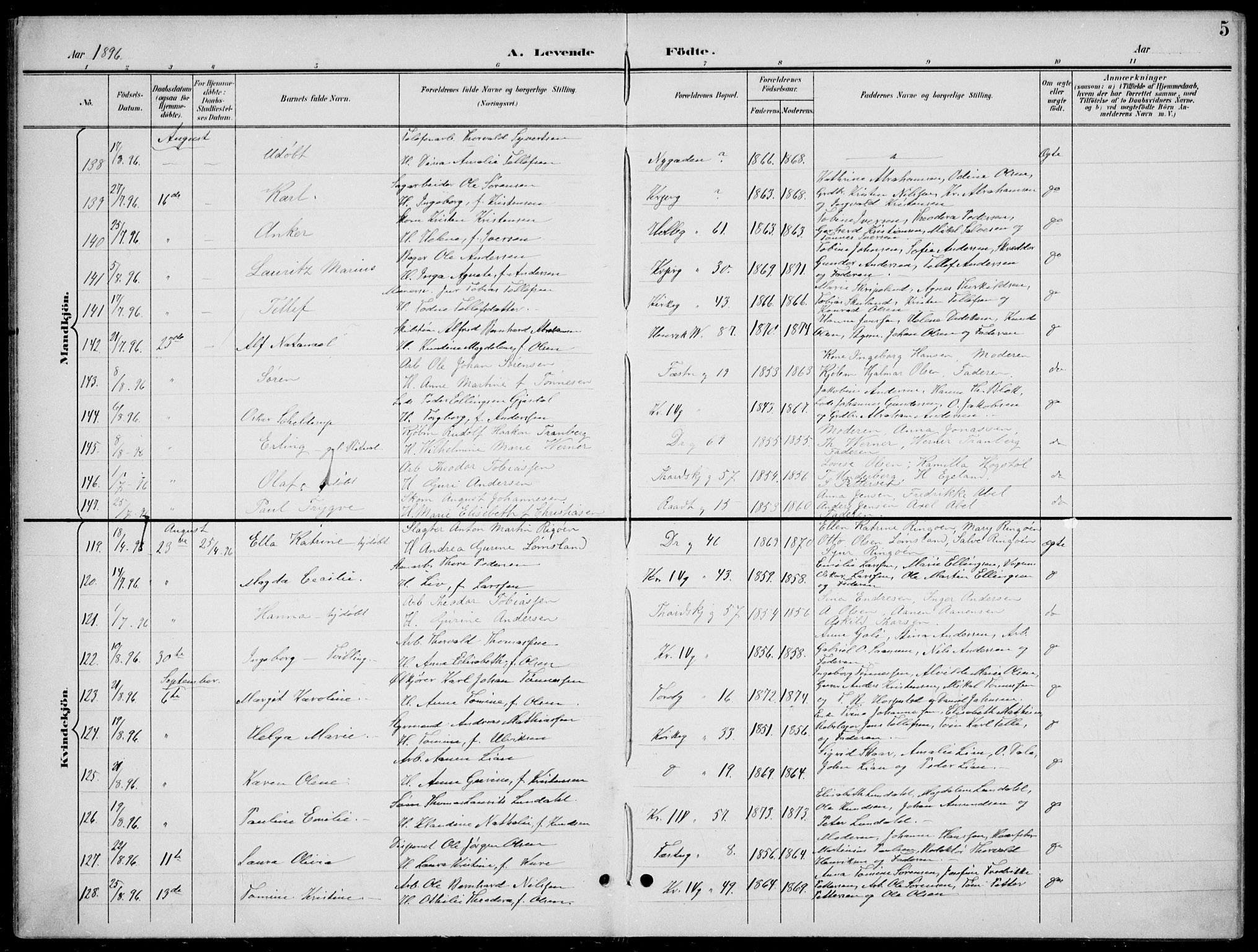 Kristiansand domprosti, AV/SAK-1112-0006/F/Fb/L0018: Klokkerbok nr. B 18, 1896-1905, s. 5