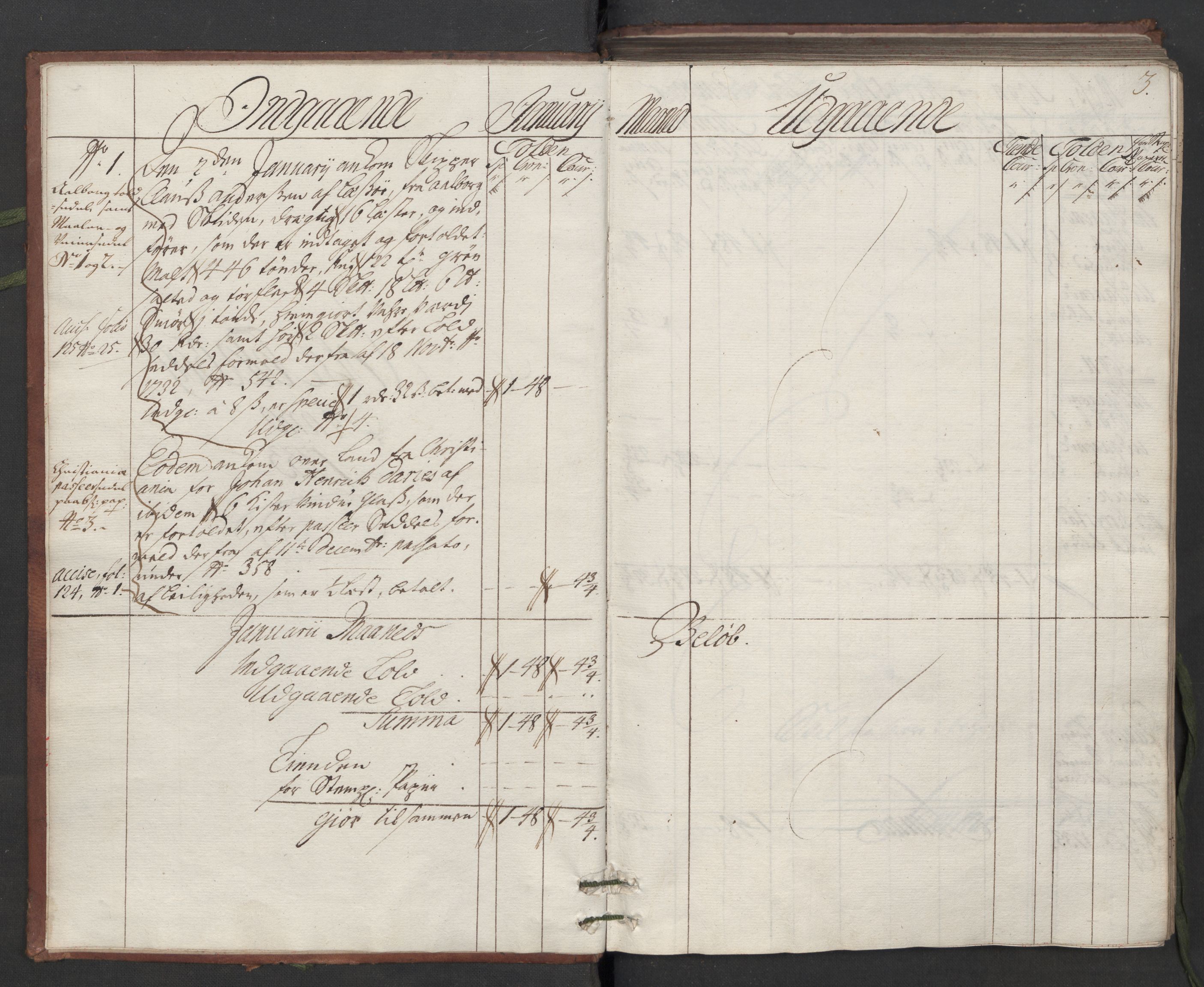 Generaltollkammeret, tollregnskaper, RA/EA-5490/R05/L0014/0001: Tollregnskaper Moss, Son, Krokstad / Hovedtollbok, 1733, s. 2b-3a