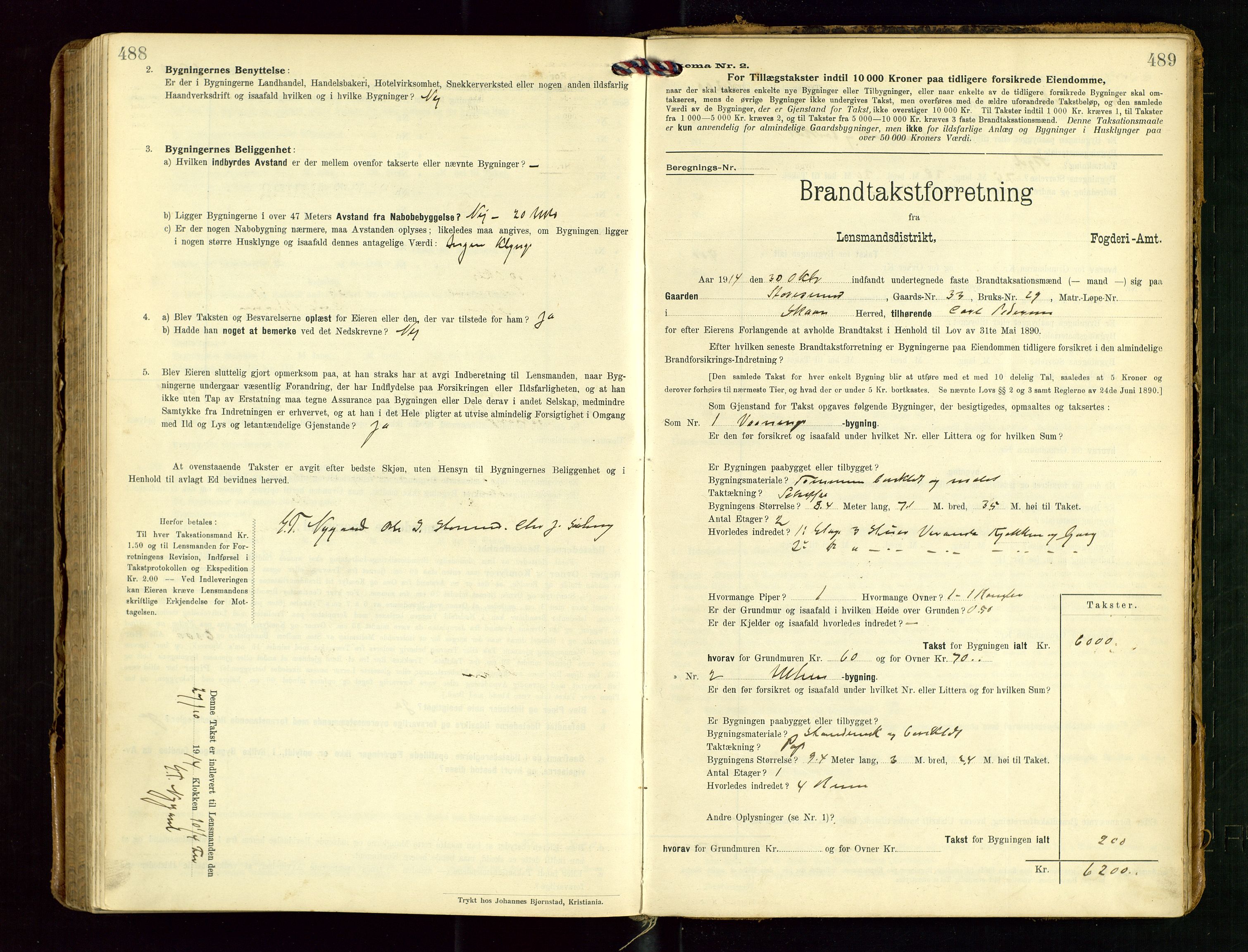 Torvestad lensmannskontor, SAST/A-100307/1/Gob/L0004: "Brandtaxationsprotokol for Torvestad Lensmannsdistrikt", 1909-1923, s. 488-489