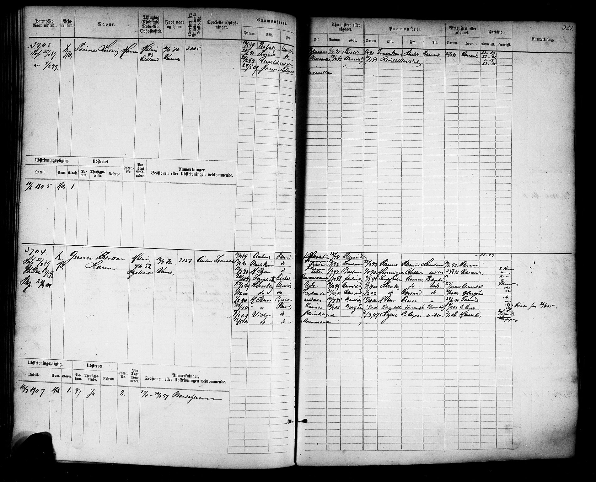 Farsund mønstringskrets, AV/SAK-2031-0017/F/Fb/L0019: Hovedrulle nr 3067-3832, Z-11, 1882-1922, s. 325