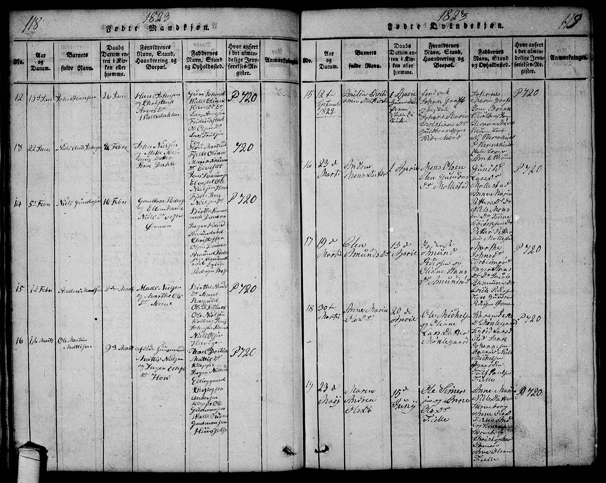 Onsøy prestekontor Kirkebøker, AV/SAO-A-10914/G/Ga/L0001: Klokkerbok nr. I 1, 1814-1840, s. 118-119