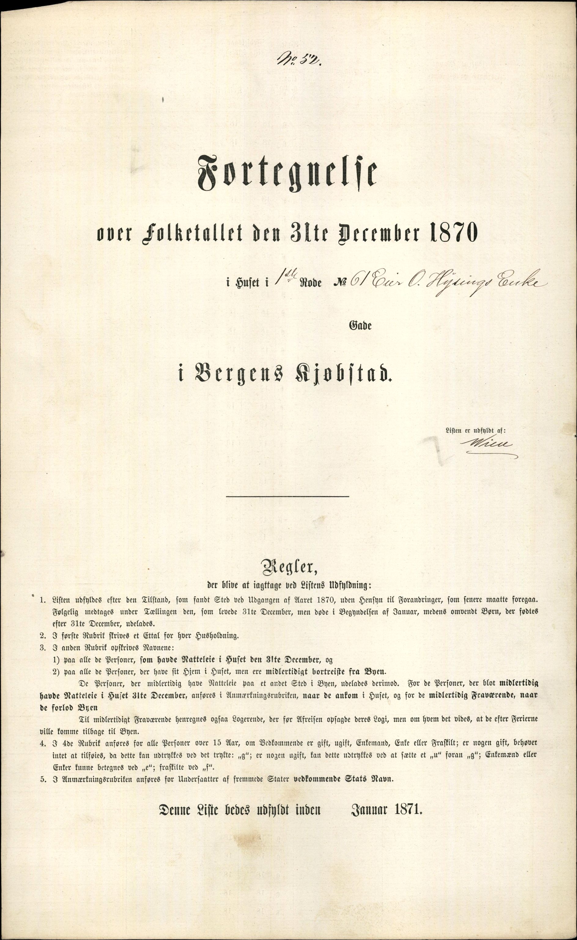 RA, Folketelling 1870 for 1301 Bergen kjøpstad, 1870