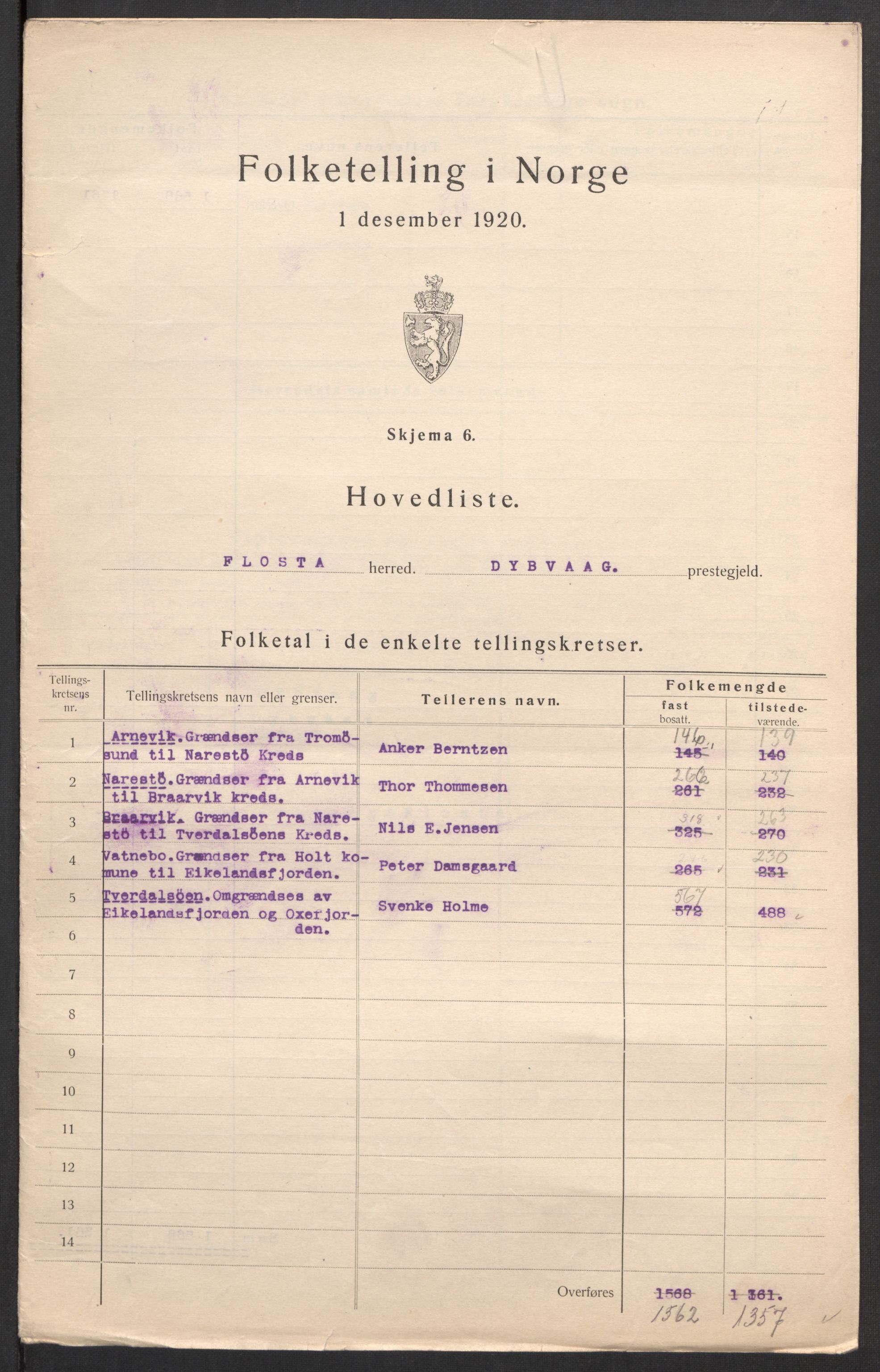 SAK, Folketelling 1920 for 0916 Flosta herred, 1920, s. 3