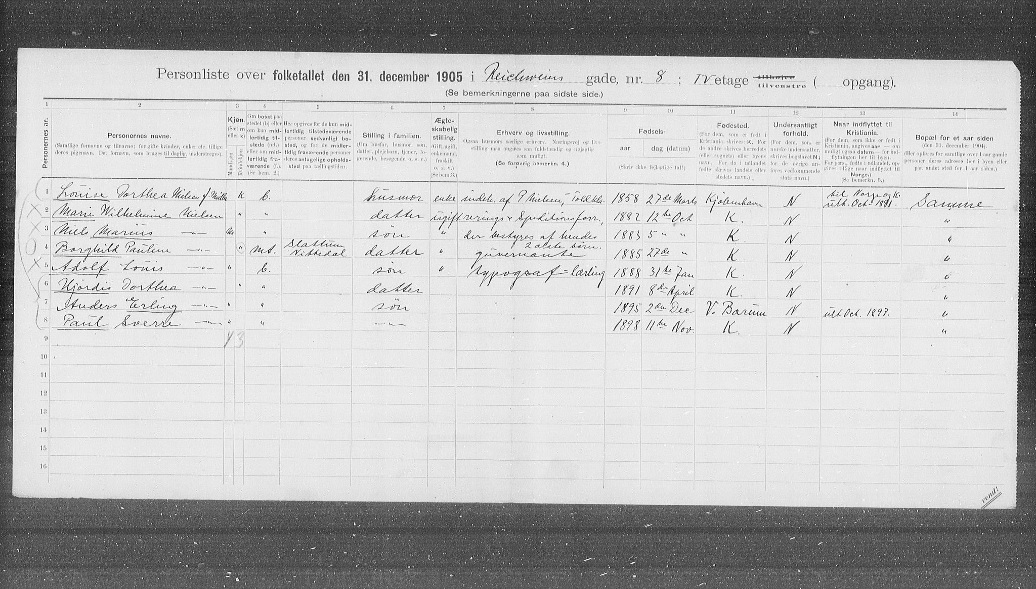 OBA, Kommunal folketelling 31.12.1905 for Kristiania kjøpstad, 1905, s. 43443