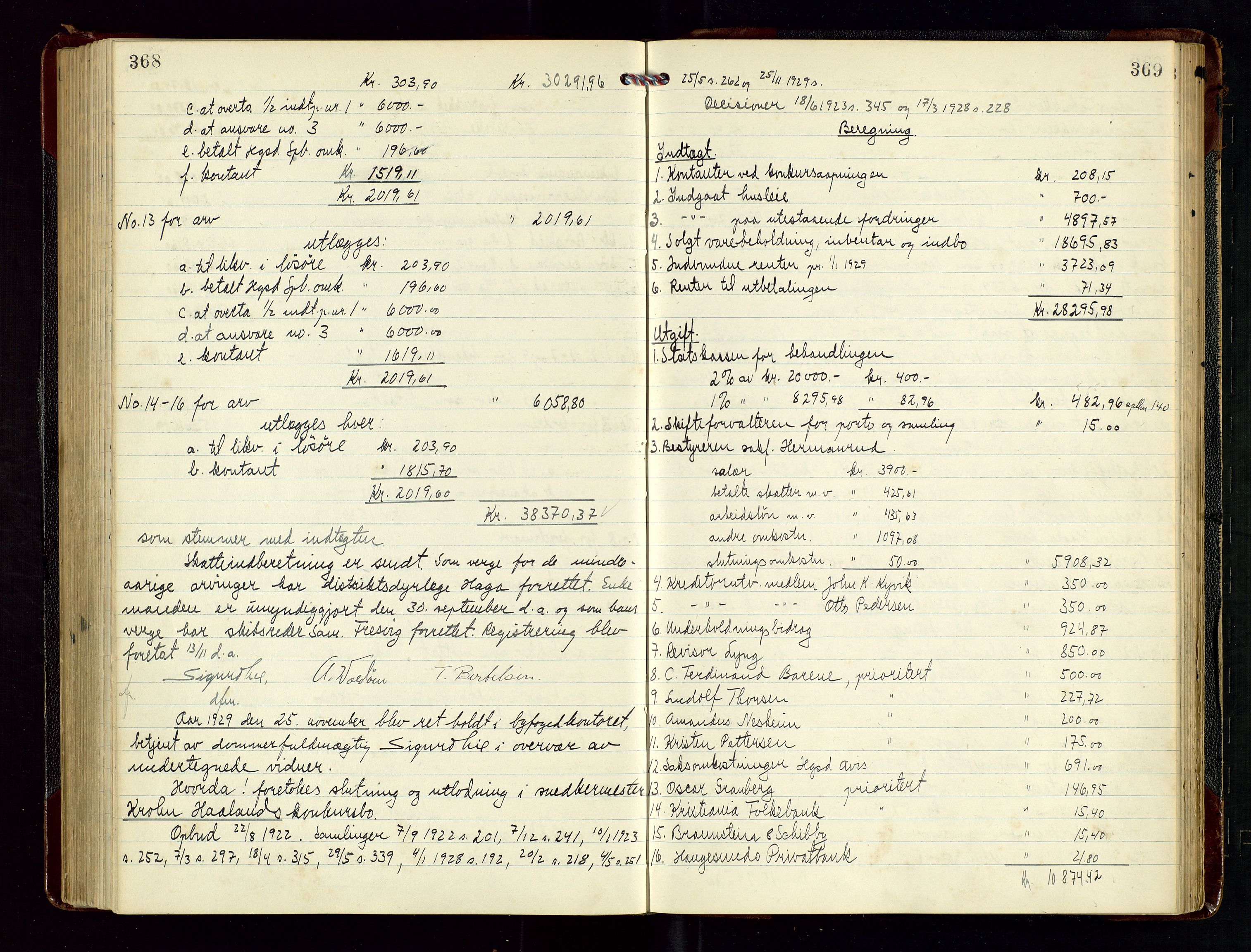 Haugesund tingrett, AV/SAST-A-101415/01/IV/IVD/L0004: Skifteutlodningsprotokoll, med register, 1924-1931, s. 368-369