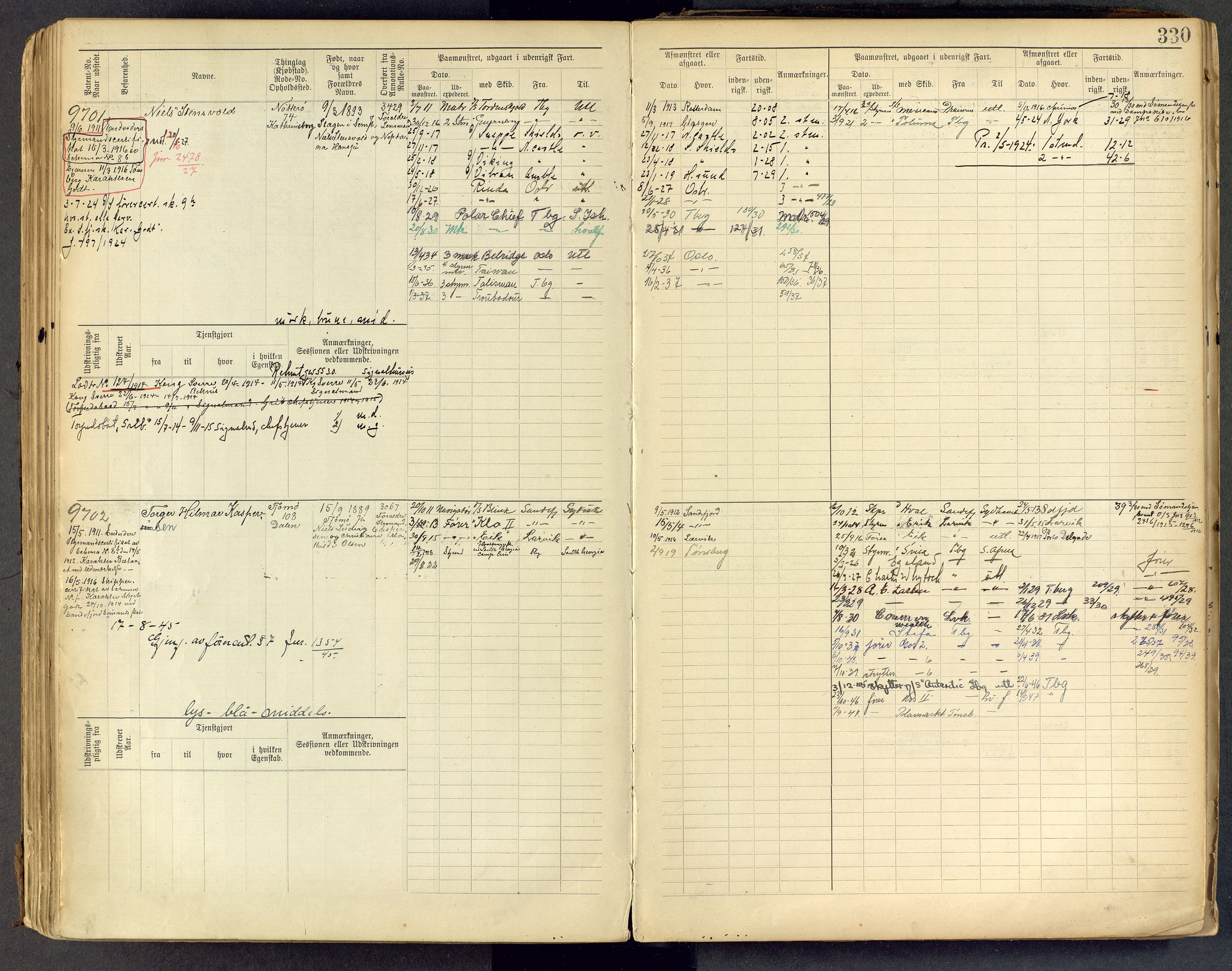 Tønsberg innrulleringskontor, AV/SAKO-A-786/F/Fc/Fcb/L0009: Hovedrulle Patent nr. 9043-9992, 1900-1921, s. 330