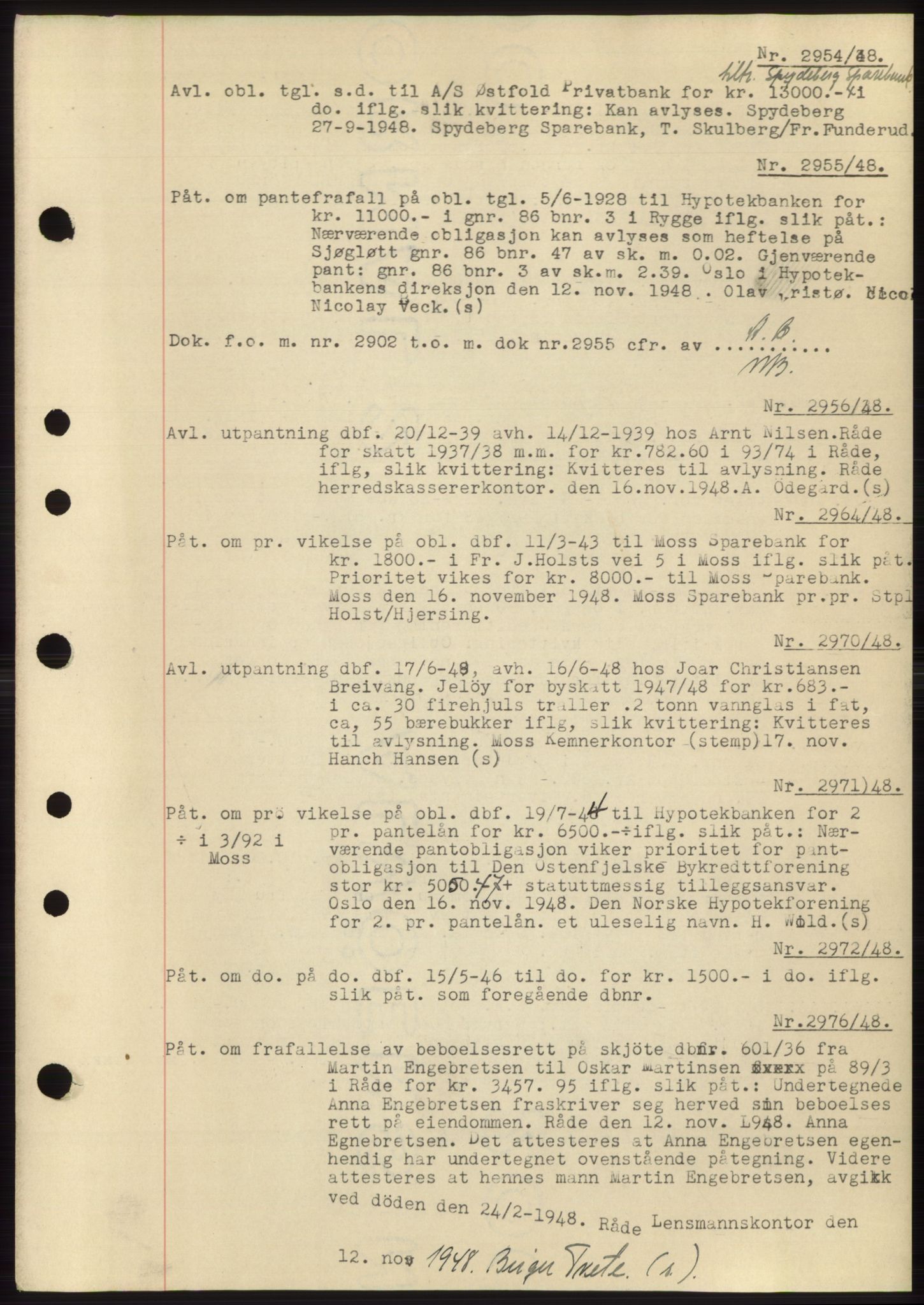 Moss sorenskriveri, SAO/A-10168: Pantebok nr. C10, 1938-1950, Dagboknr: 2954/1948