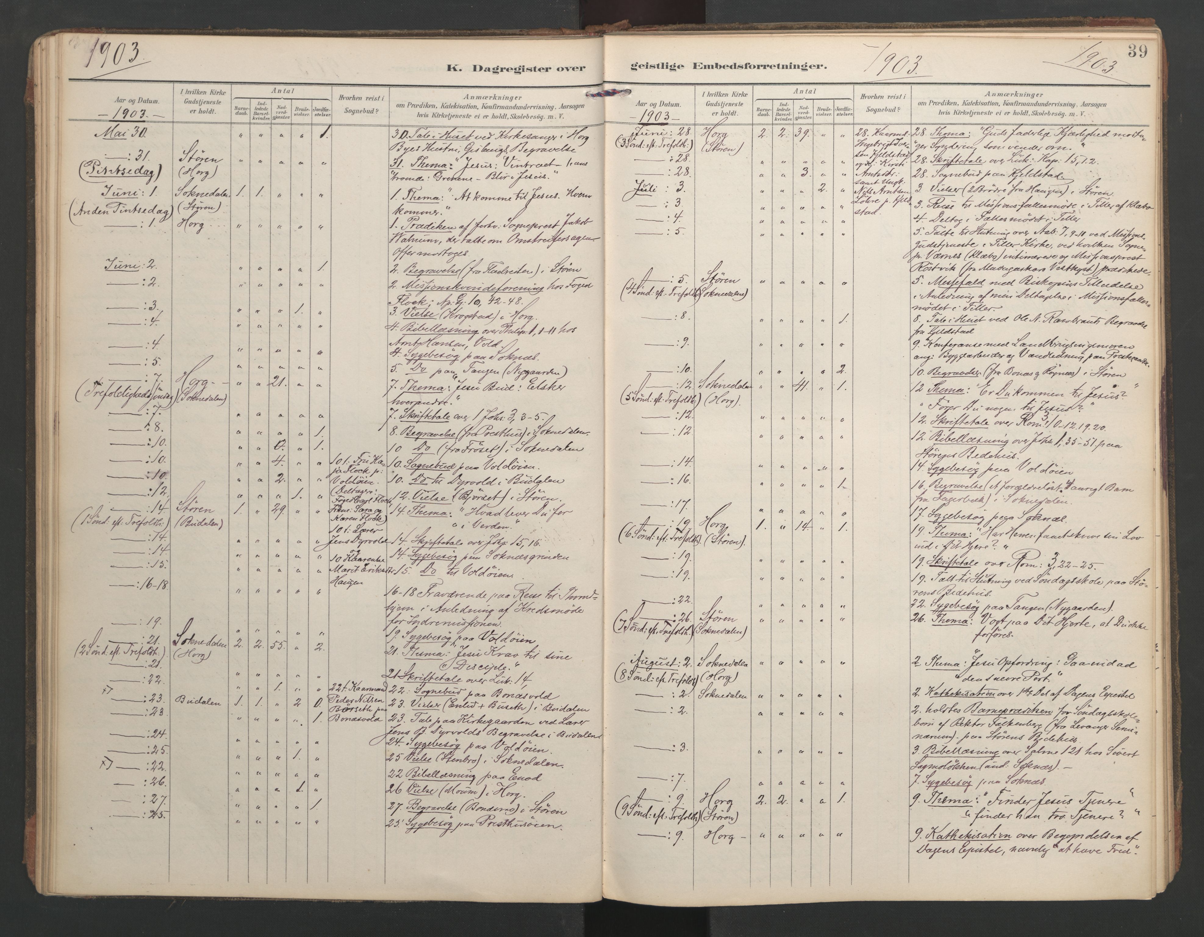 Ministerialprotokoller, klokkerbøker og fødselsregistre - Sør-Trøndelag, AV/SAT-A-1456/687/L1005: Dagsregister nr. 687A11, 1891-1912, s. 39