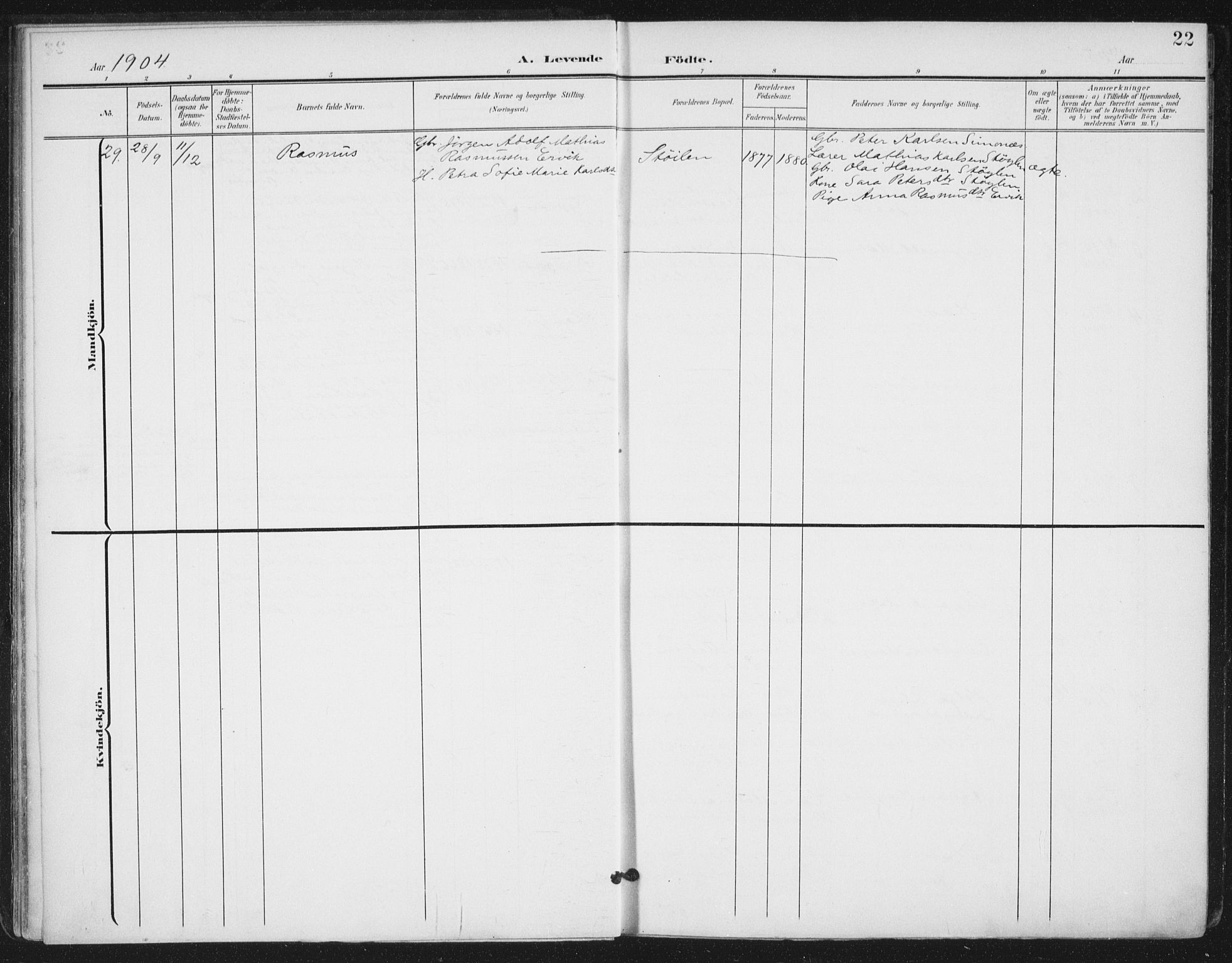 Ministerialprotokoller, klokkerbøker og fødselsregistre - Møre og Romsdal, AV/SAT-A-1454/503/L0038: Ministerialbok nr. 503A06, 1901-1917, s. 22