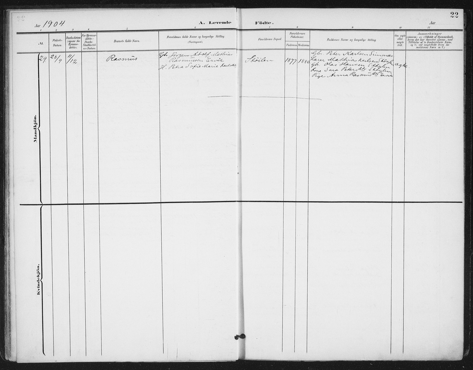 Ministerialprotokoller, klokkerbøker og fødselsregistre - Møre og Romsdal, SAT/A-1454/503/L0038: Ministerialbok nr. 503A06, 1901-1917, s. 22