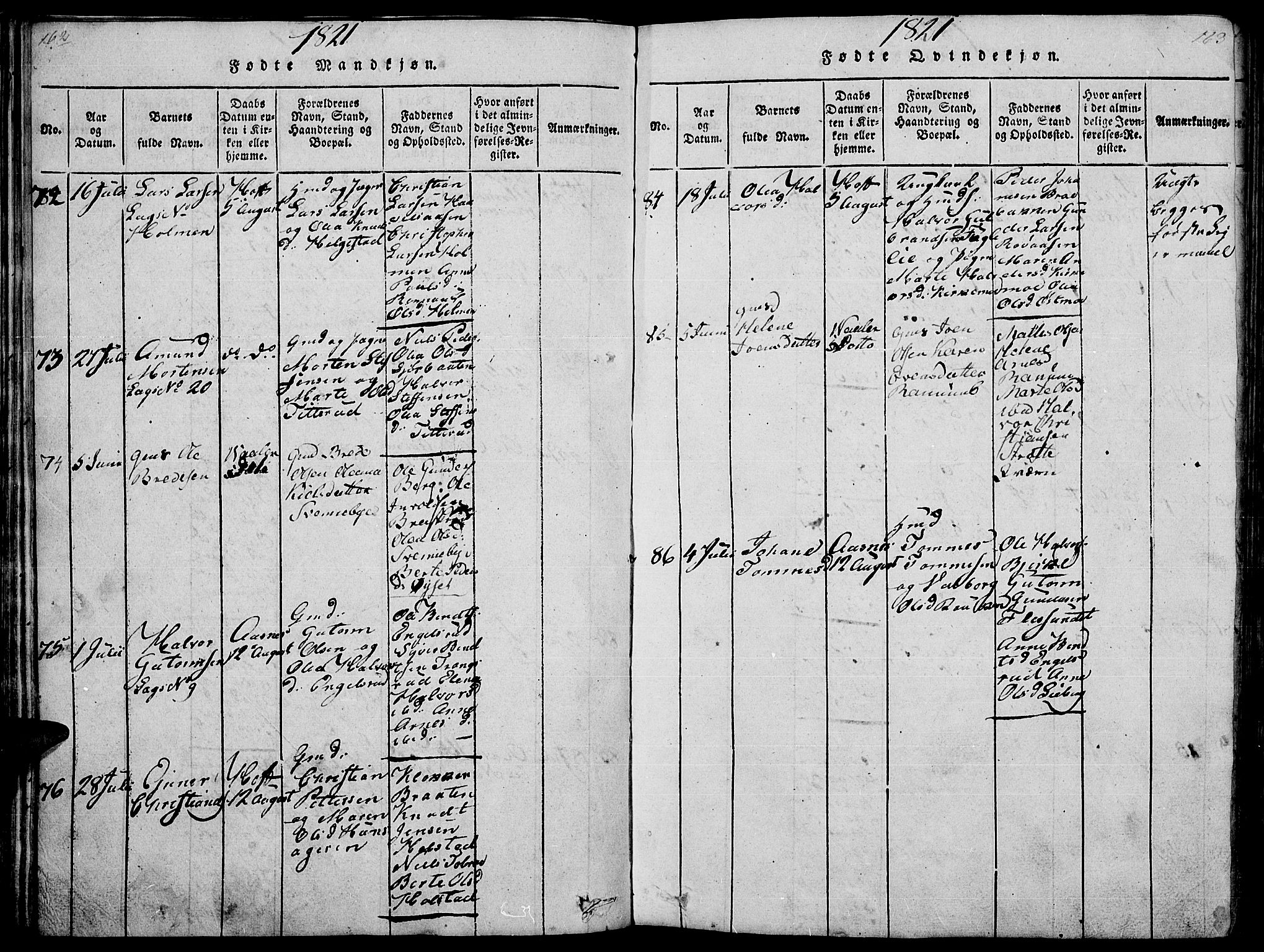 Hof prestekontor, AV/SAH-PREST-038/H/Ha/Haa/L0005: Ministerialbok nr. 5, 1816-1822, s. 162-163