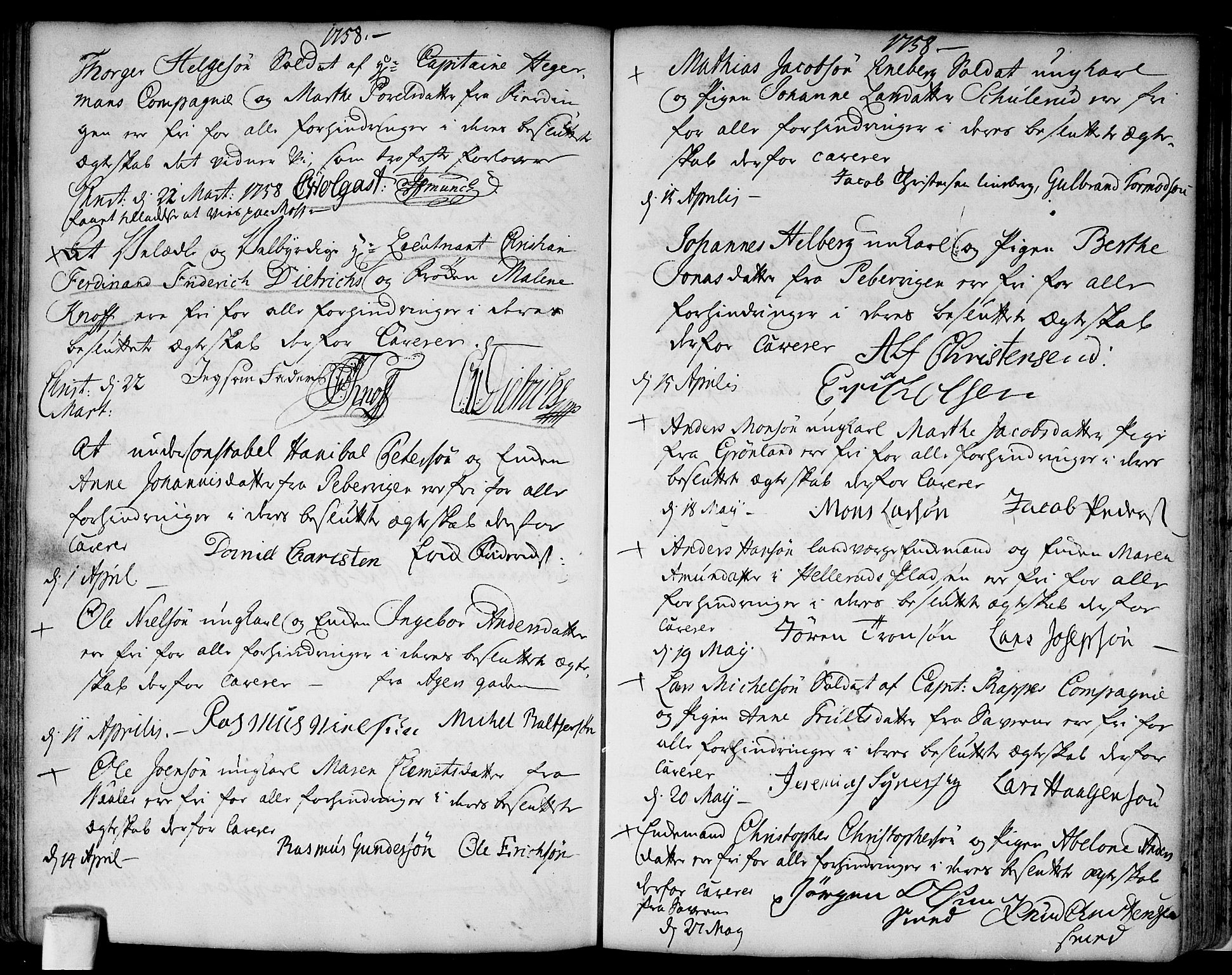 Aker prestekontor kirkebøker, AV/SAO-A-10861/L/L0002: Forlovererklæringer nr. 2, 1734-1773