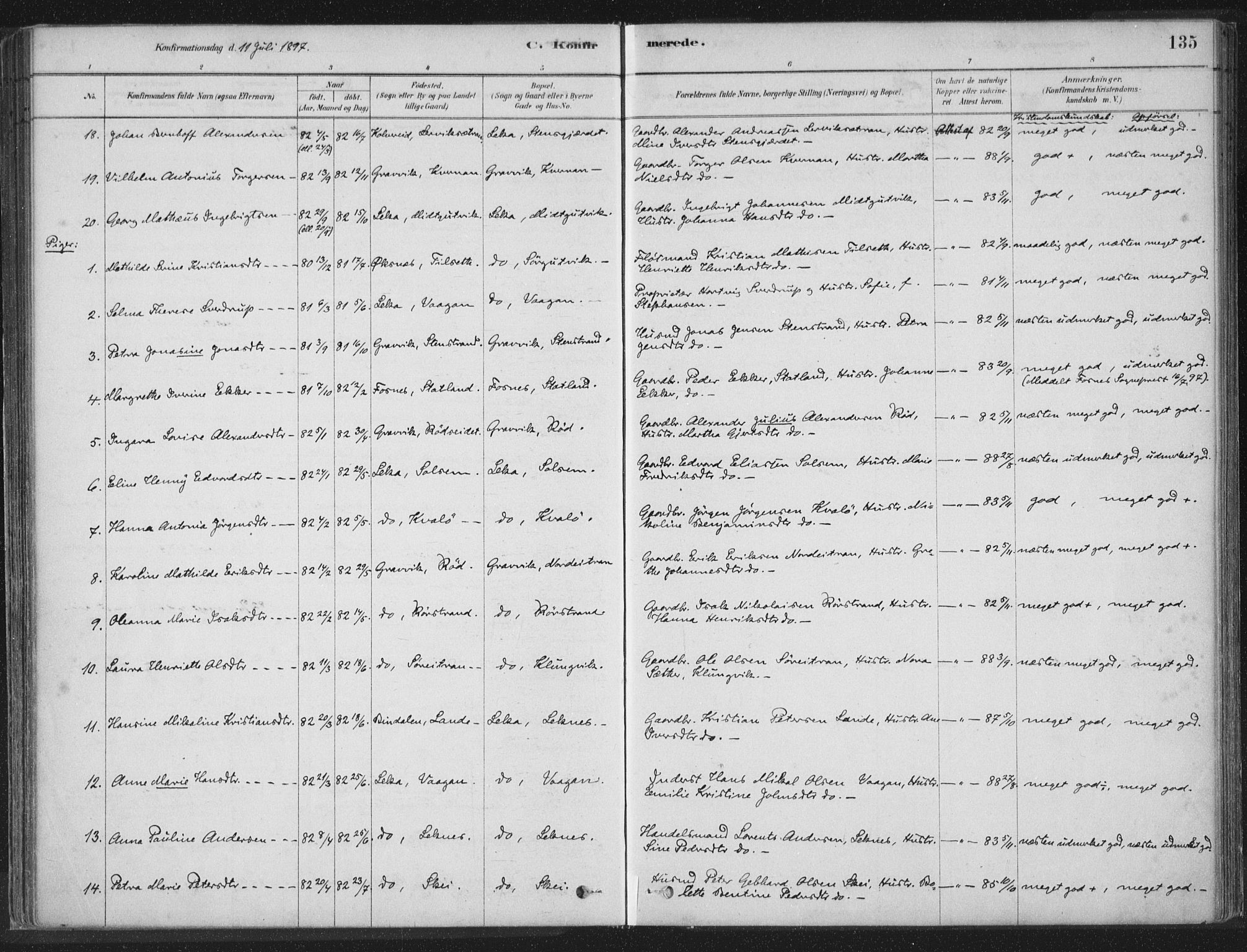 Ministerialprotokoller, klokkerbøker og fødselsregistre - Nord-Trøndelag, SAT/A-1458/788/L0697: Ministerialbok nr. 788A04, 1878-1902, s. 135
