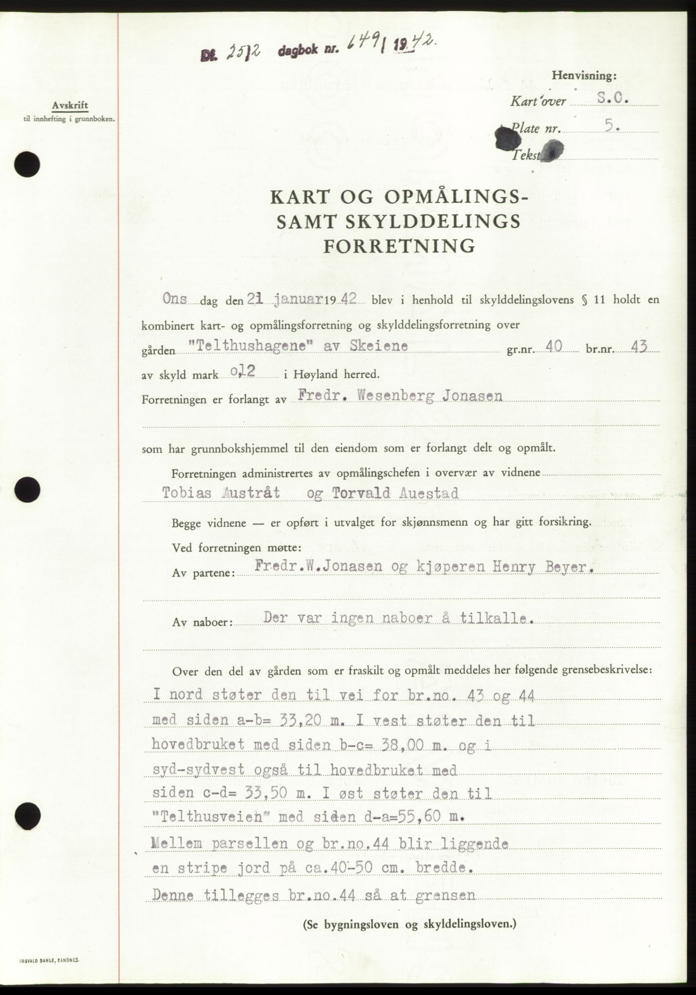 Jæren sorenskriveri, SAST/A-100310/03/G/Gba/L0082: Pantebok, 1942-1942, Dagboknr: 649/1942