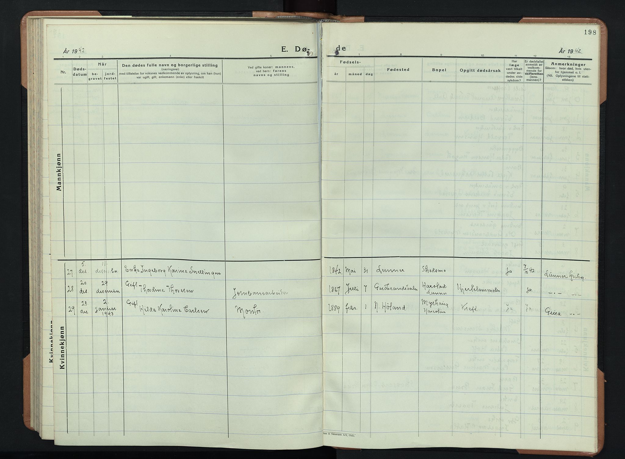 Lunner prestekontor, AV/SAH-PREST-118/H/Ha/Hab/L0003: Klokkerbok nr. 3, 1933-1945, s. 198