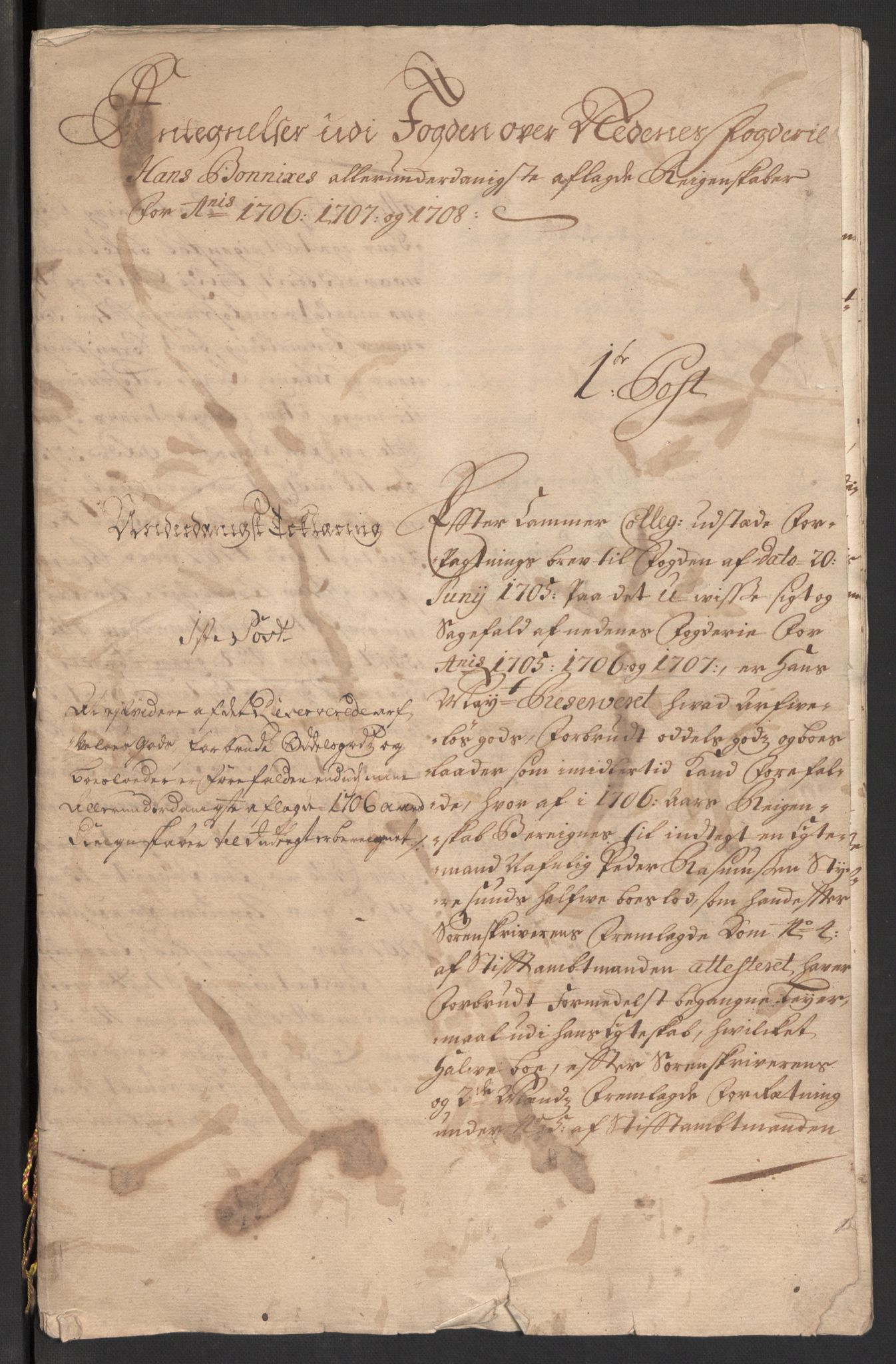 Rentekammeret inntil 1814, Reviderte regnskaper, Fogderegnskap, RA/EA-4092/R39/L2318: Fogderegnskap Nedenes, 1706-1709, s. 392