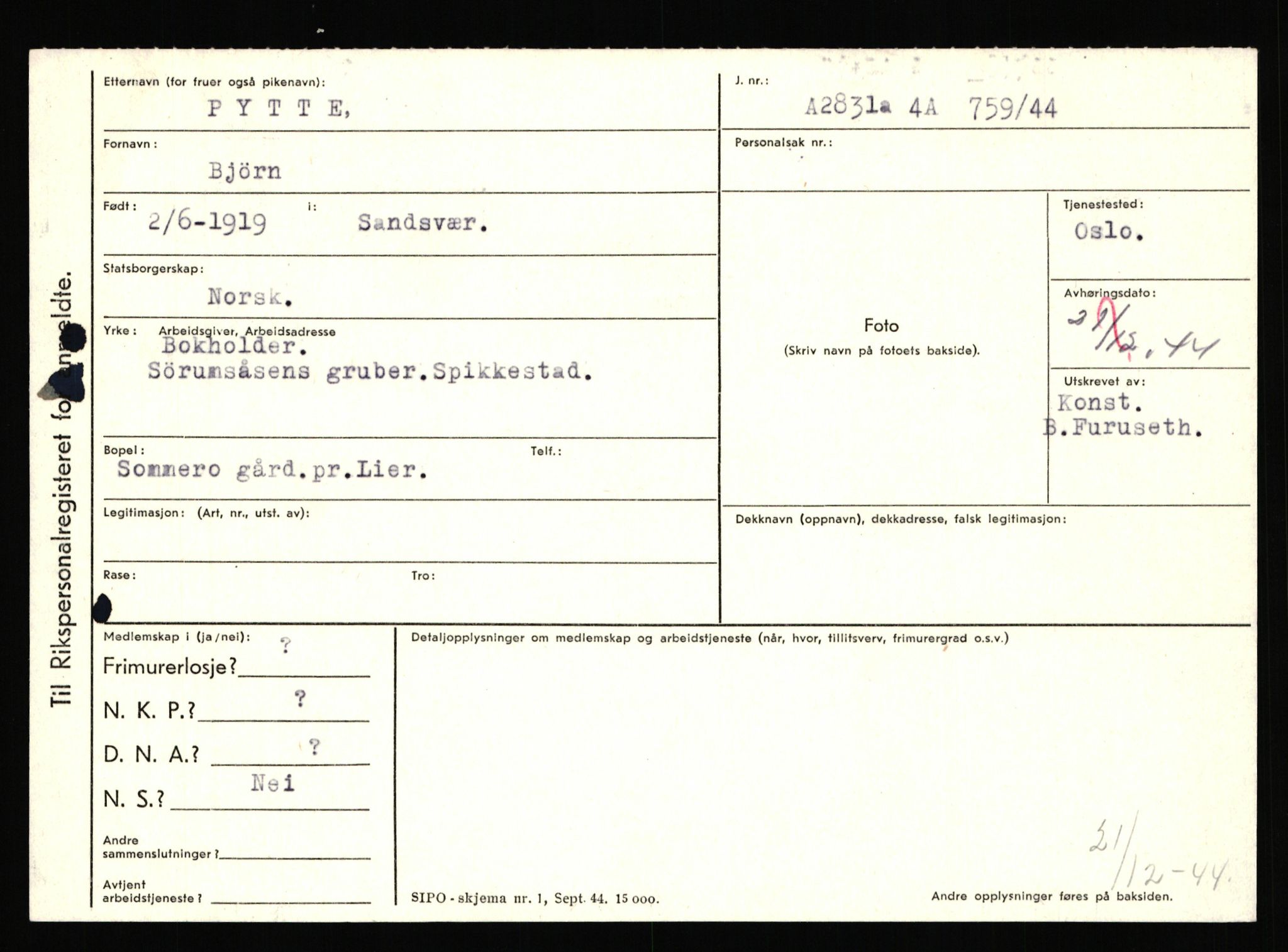 Statspolitiet - Hovedkontoret / Osloavdelingen, AV/RA-S-1329/C/Ca/L0012: Oanæs - Quistgaard	, 1943-1945, s. 4946