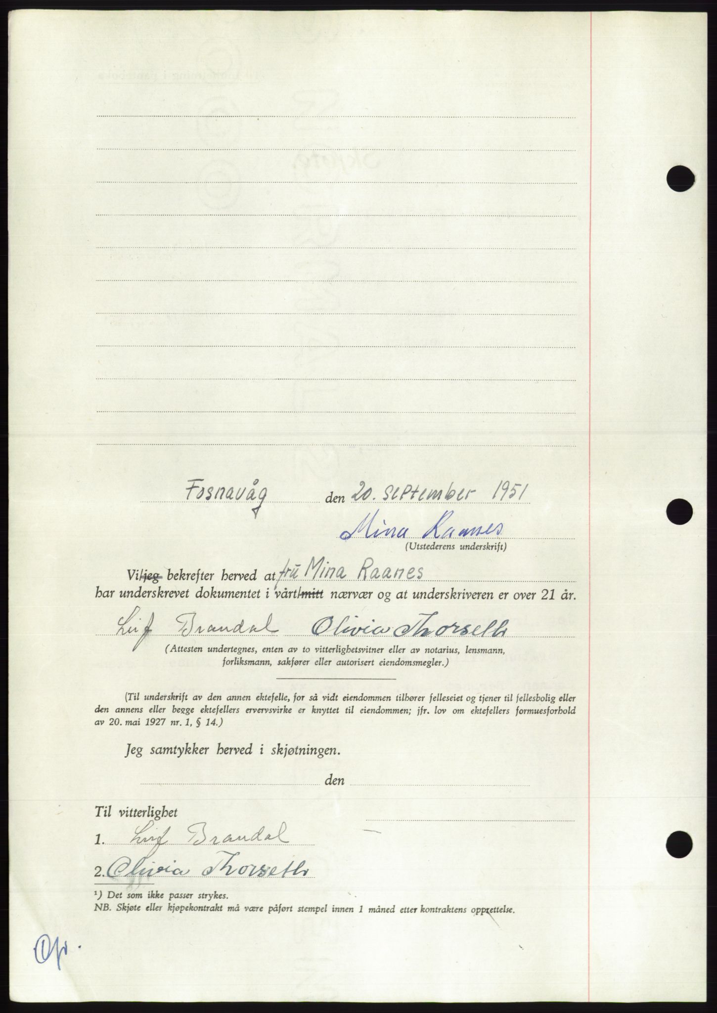 Søre Sunnmøre sorenskriveri, AV/SAT-A-4122/1/2/2C/L0090: Pantebok nr. 16A, 1951-1951, Dagboknr: 1761/1951