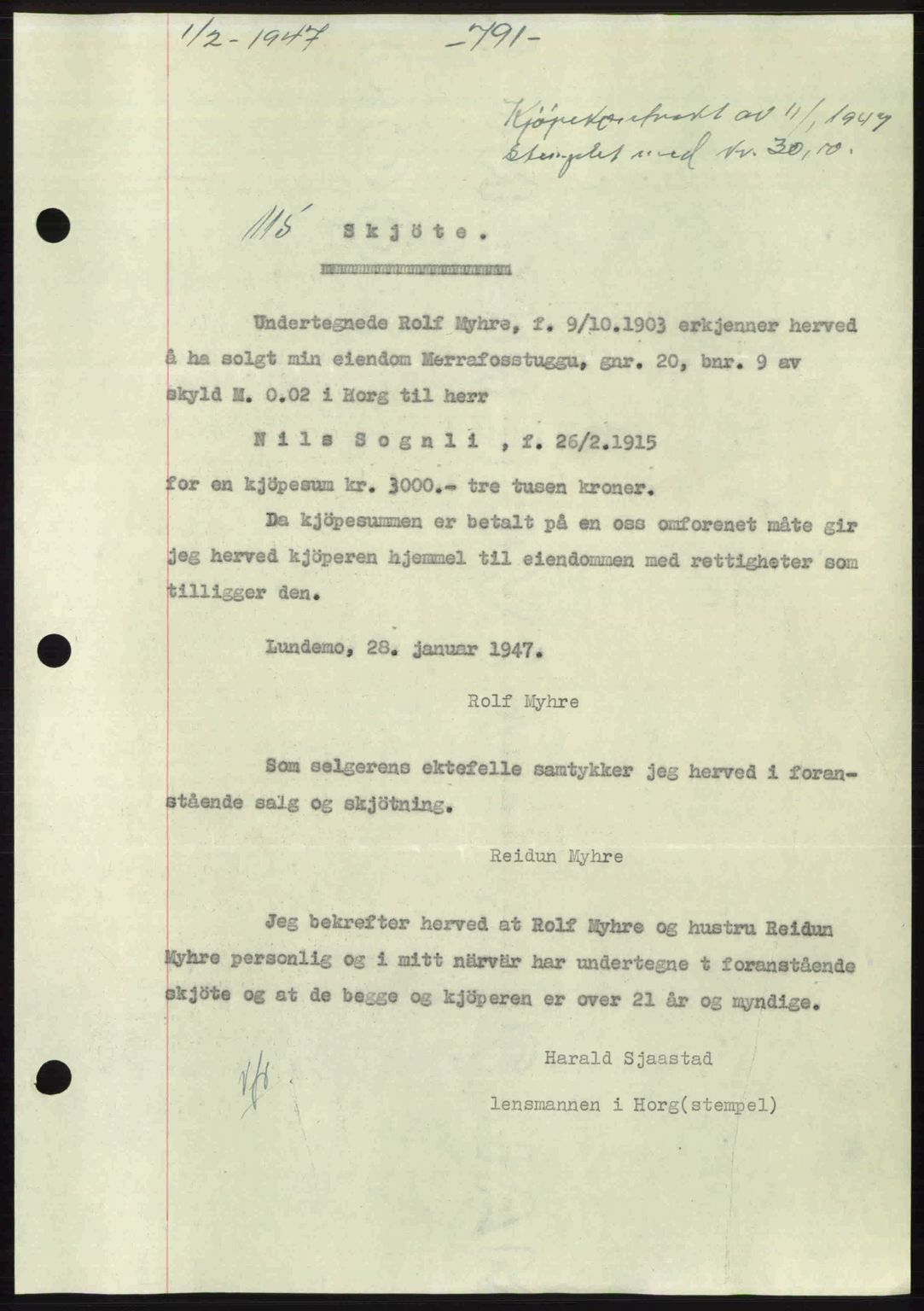 Gauldal sorenskriveri, SAT/A-0014/1/2/2C: Pantebok nr. A3, 1947-1947, Dagboknr: 115/1947