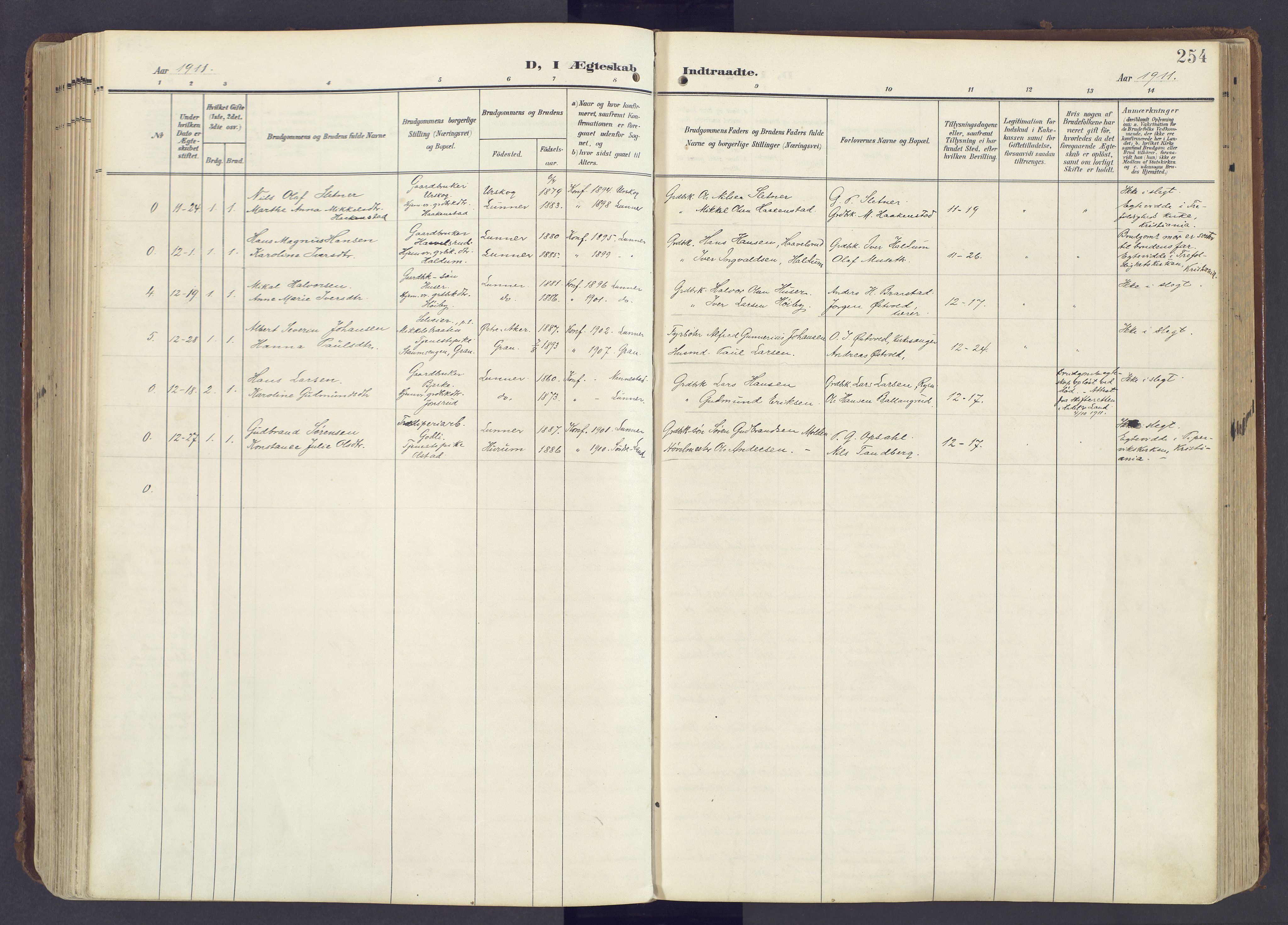 Lunner prestekontor, SAH/PREST-118/H/Ha/Haa/L0001: Ministerialbok nr. 1, 1907-1922, s. 254