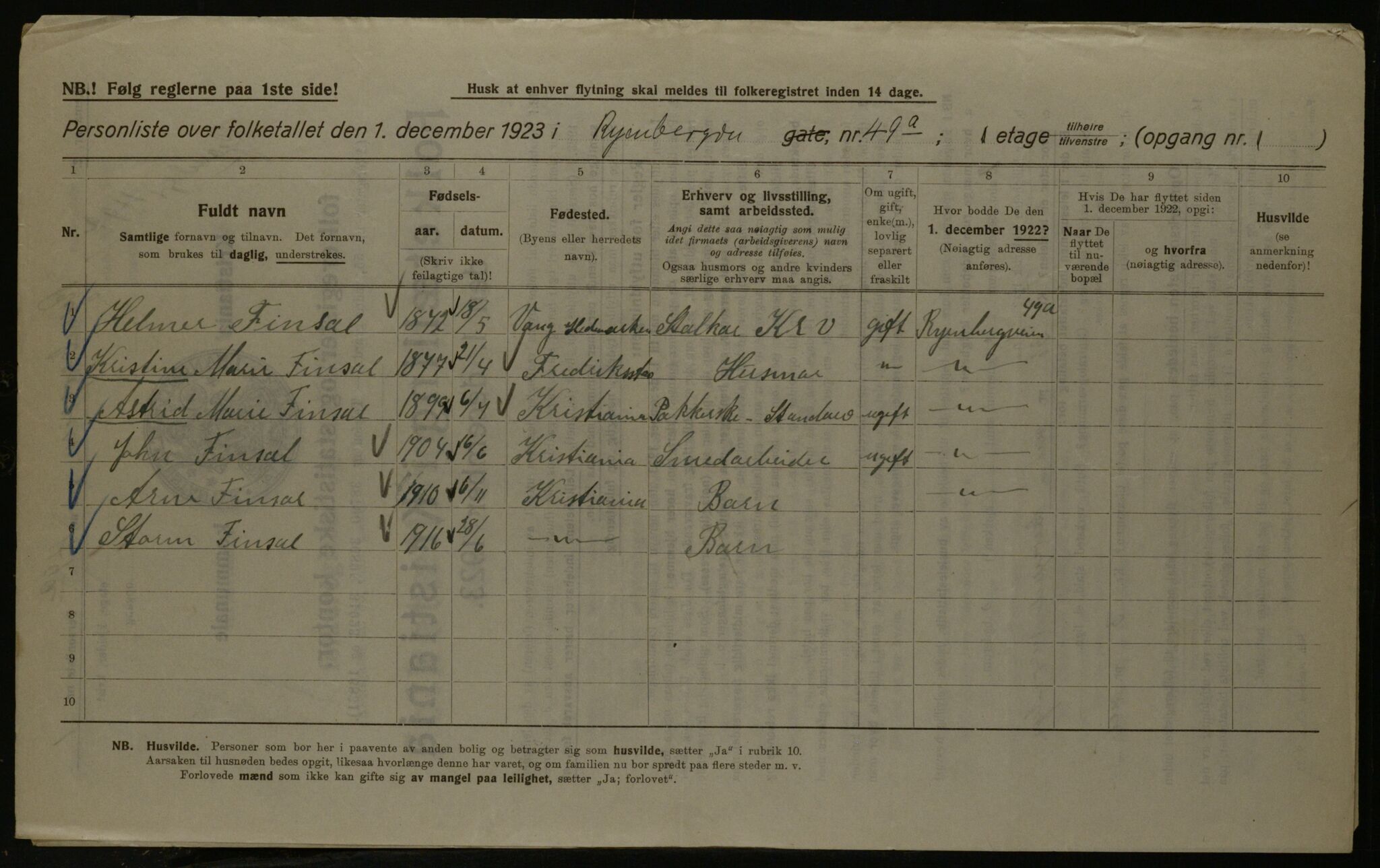 OBA, Kommunal folketelling 1.12.1923 for Kristiania, 1923, s. 94710