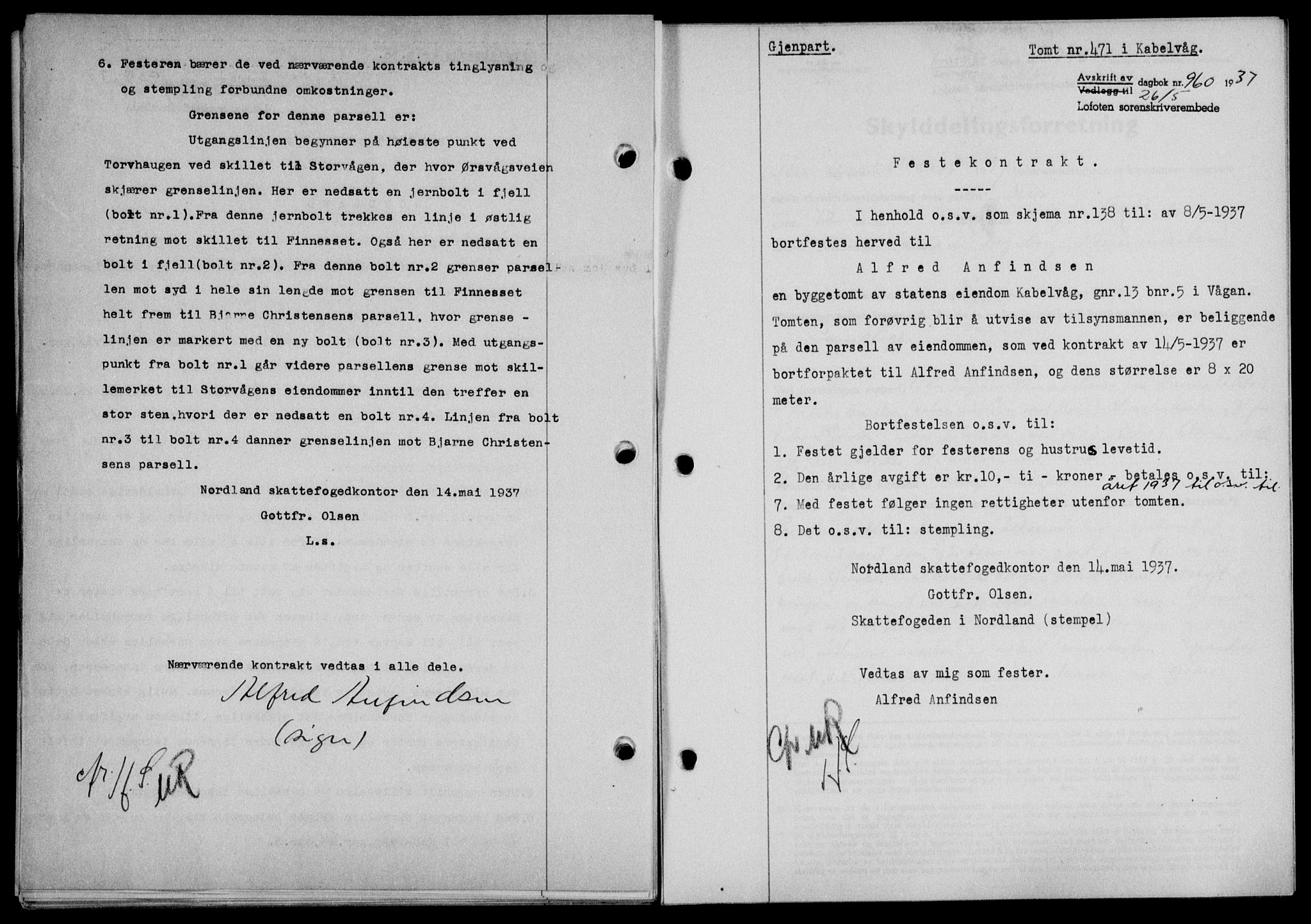Lofoten sorenskriveri, SAT/A-0017/1/2/2C/L0002a: Pantebok nr. 2a, 1937-1937, Dagboknr: 960/1937
