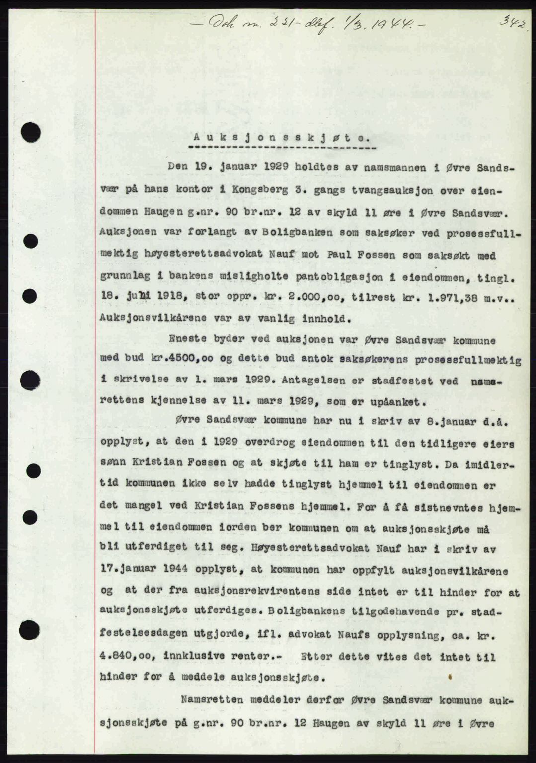 Numedal og Sandsvær sorenskriveri, SAKO/A-128/G/Ga/Gaa/L0055: Pantebok nr. A7, 1943-1944, Dagboknr: 221/1944