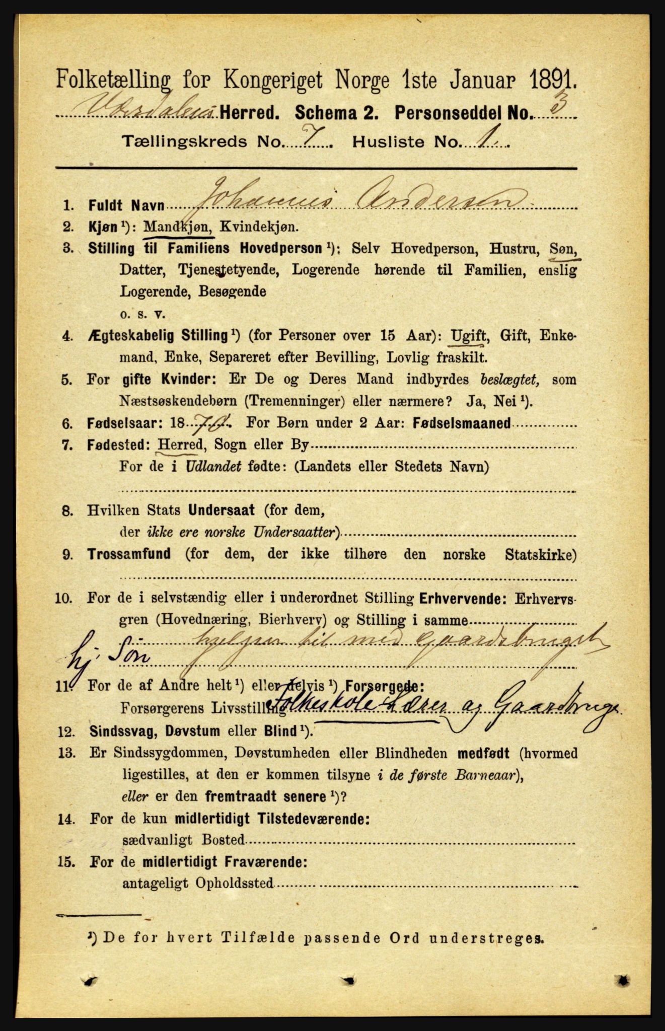 RA, Folketelling 1891 for 1721 Verdal herred, 1891, s. 3985
