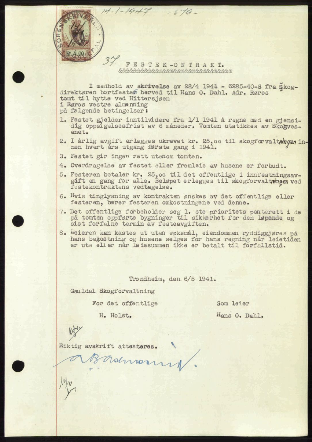 Gauldal sorenskriveri, SAT/A-0014/1/2/2C: Pantebok nr. A3, 1947-1947, Dagboknr: 37/1947