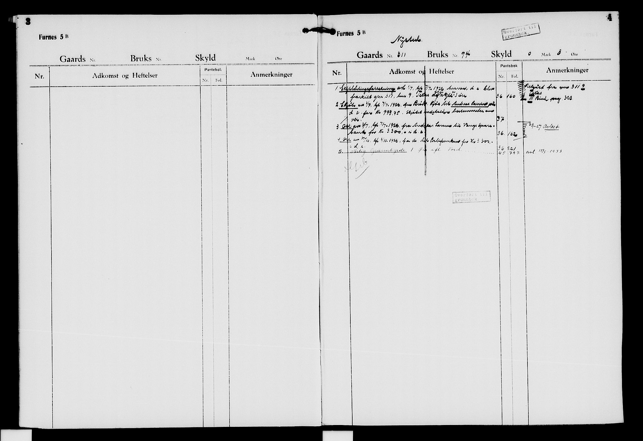 Nord-Hedmark sorenskriveri, SAH/TING-012/H/Ha/Had/Hadf/L0005: Panteregister nr. 4.5, 1926-1940, s. 3-4