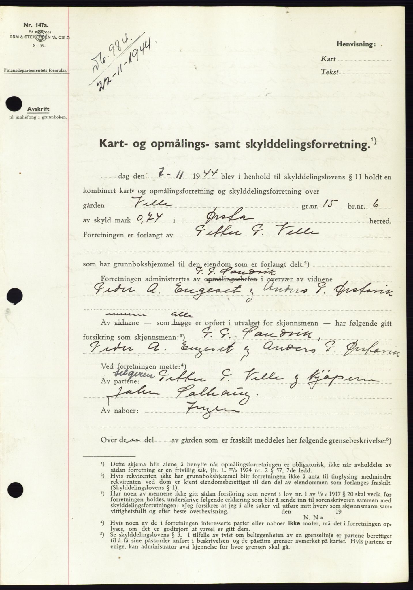 Søre Sunnmøre sorenskriveri, SAT/A-4122/1/2/2C/L0076: Pantebok nr. 2A, 1943-1944, Dagboknr: 984/1944