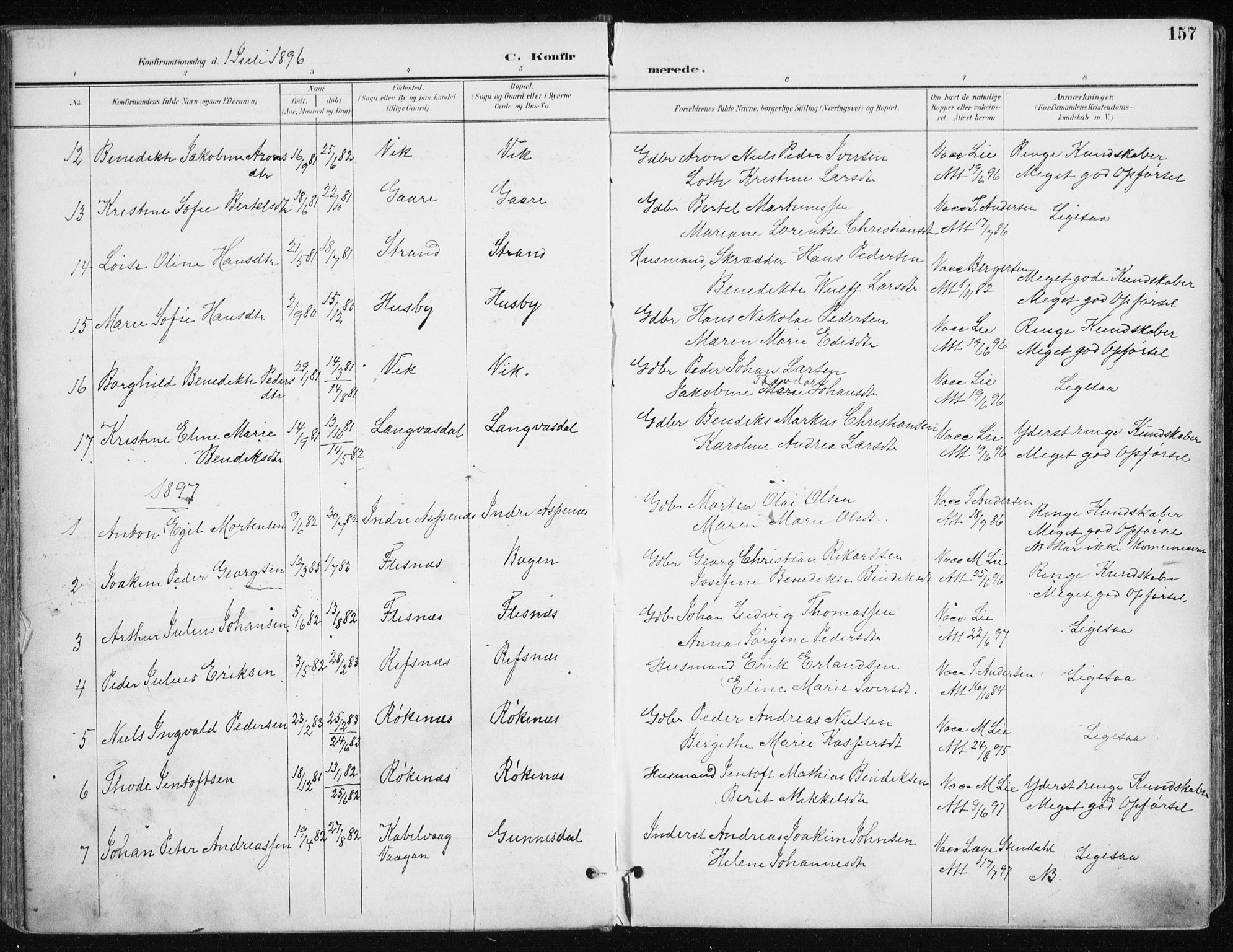 Kvæfjord sokneprestkontor, AV/SATØ-S-1323/G/Ga/Gaa/L0006kirke: Ministerialbok nr. 6, 1895-1914, s. 157