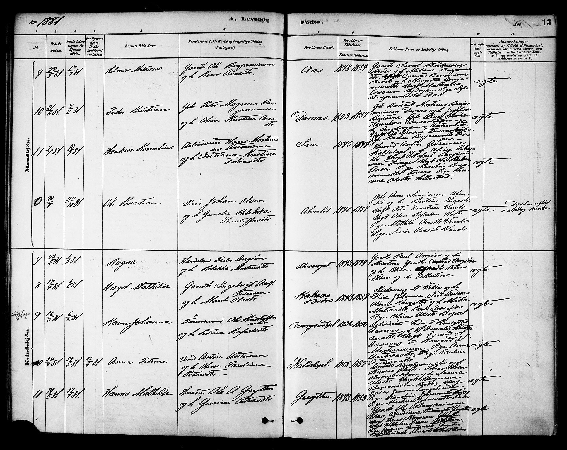 Ministerialprotokoller, klokkerbøker og fødselsregistre - Nord-Trøndelag, SAT/A-1458/742/L0408: Ministerialbok nr. 742A01, 1878-1890, s. 13