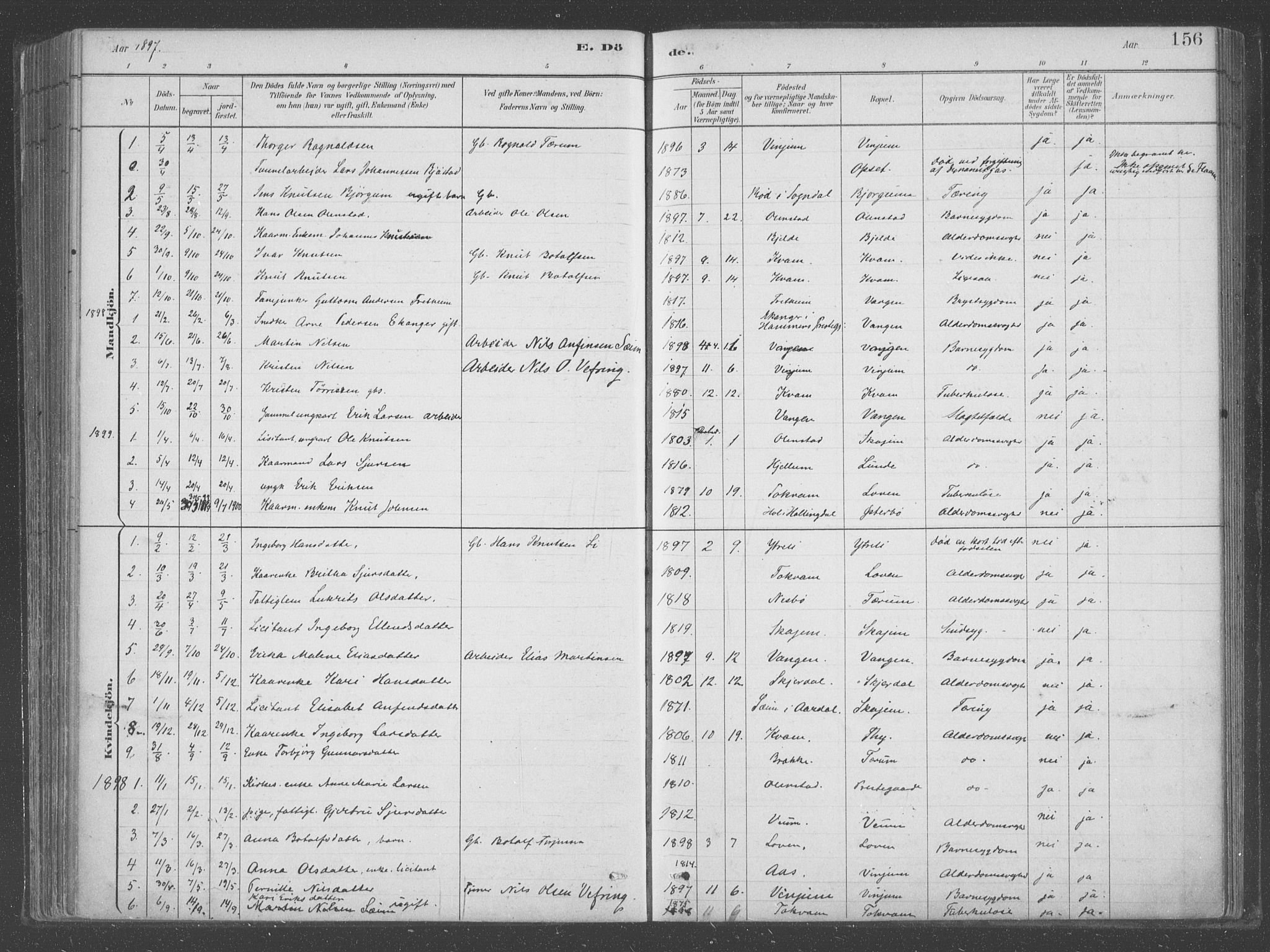 Aurland sokneprestembete, AV/SAB-A-99937/H/Ha/Hab/L0001: Ministerialbok nr. B  1, 1880-1909, s. 156