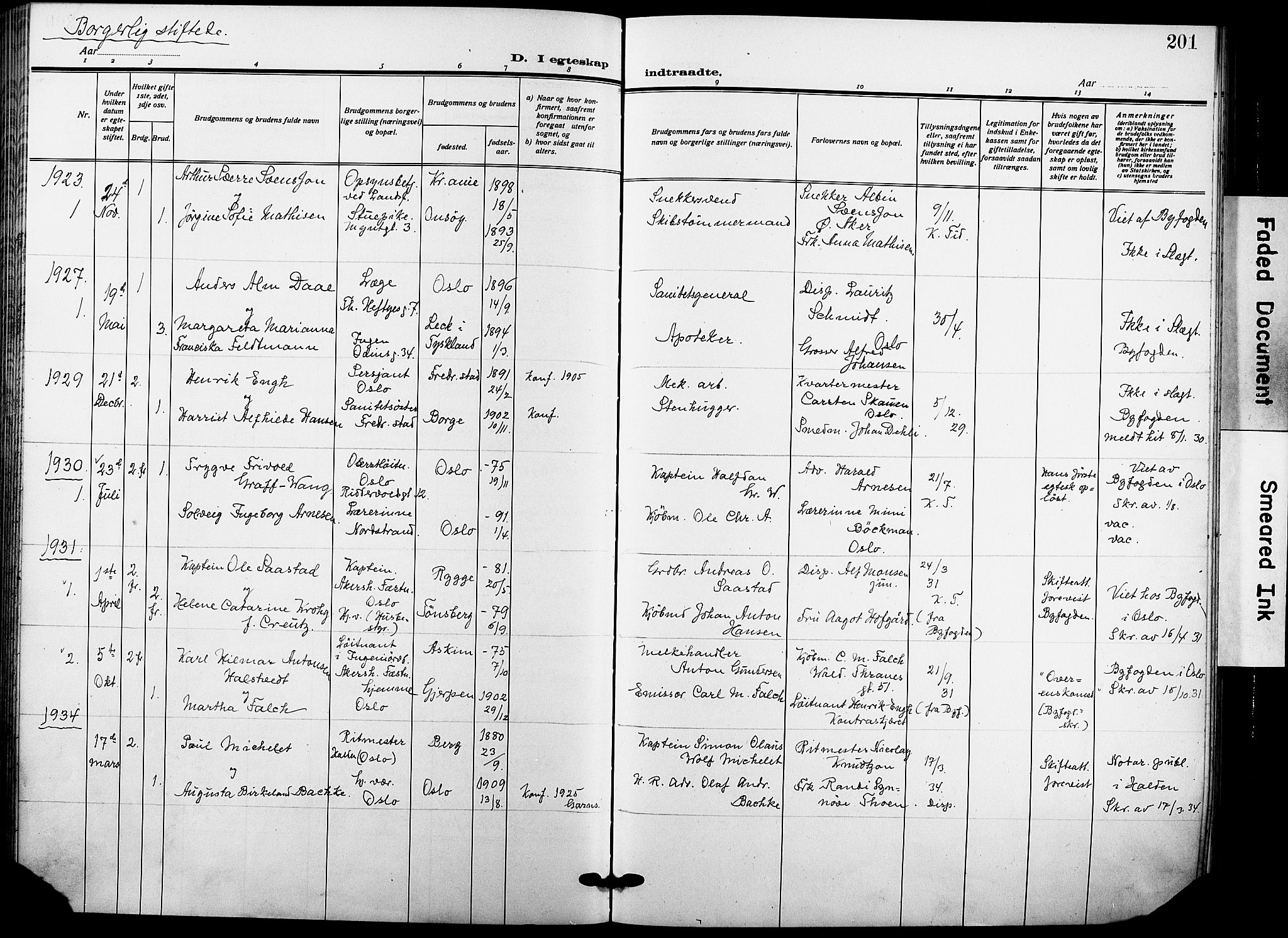 Garnisonsmenigheten Kirkebøker, SAO/A-10846/F/Fa/L0016: Ministerialbok nr. 16, 1922-1930, s. 201