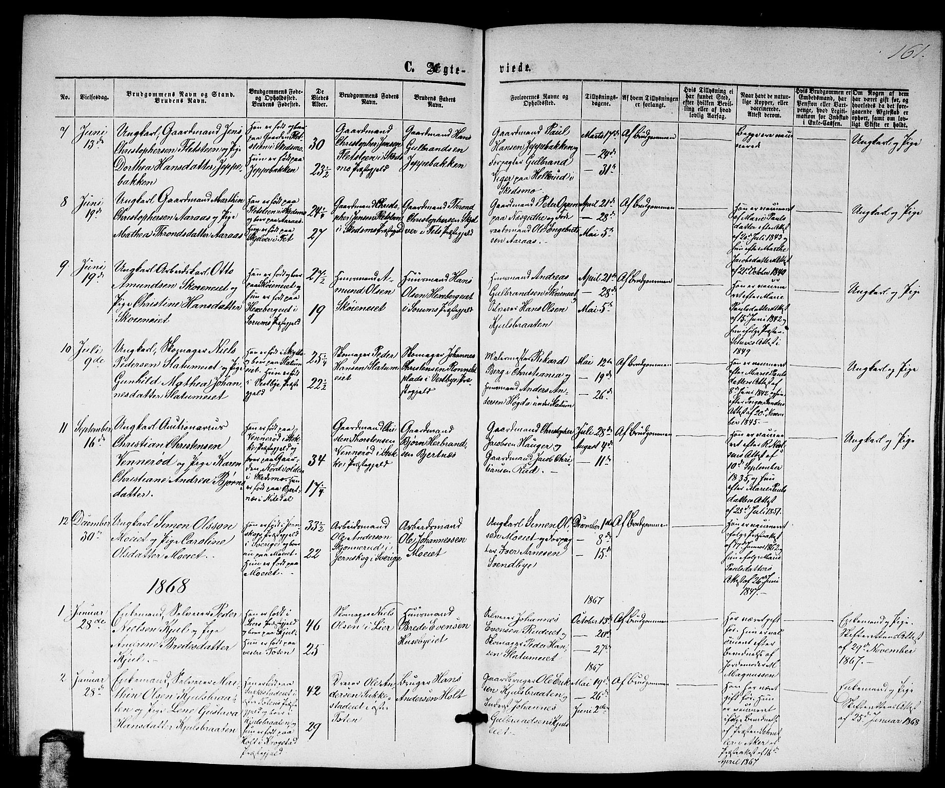 Nittedal prestekontor Kirkebøker, AV/SAO-A-10365a/G/Ga/L0001: Klokkerbok nr. I 1, 1859-1878, s. 161