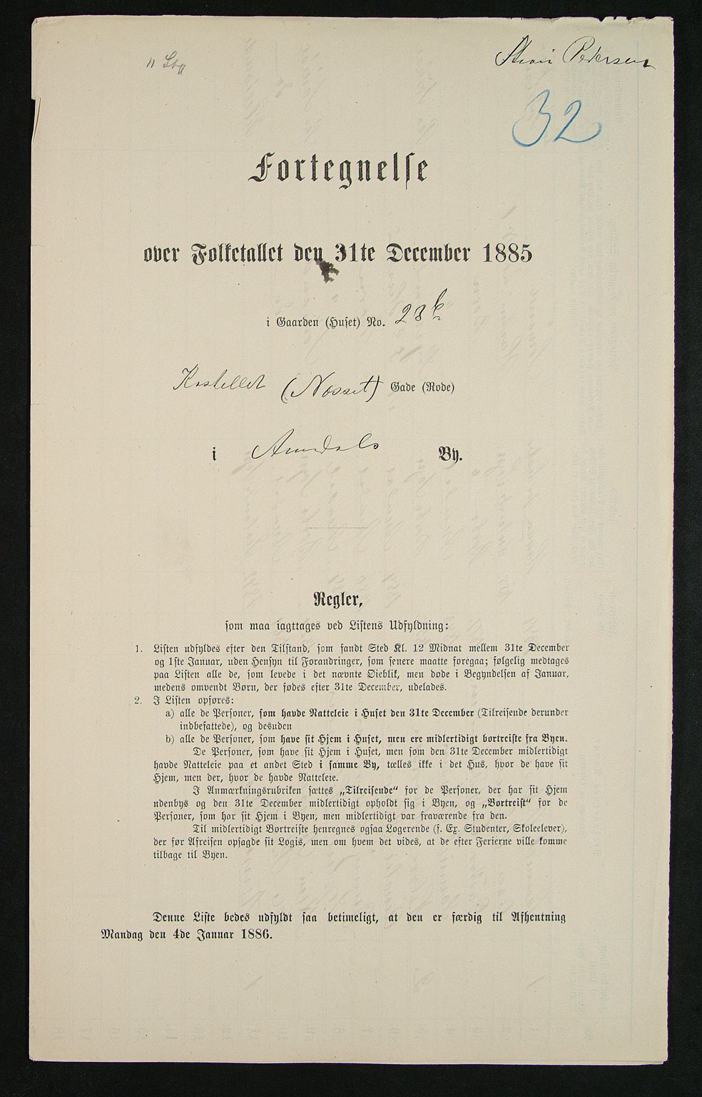 SAK, Folketelling 1885 for 0903 Arendal kjøpstad, 1885, s. 32