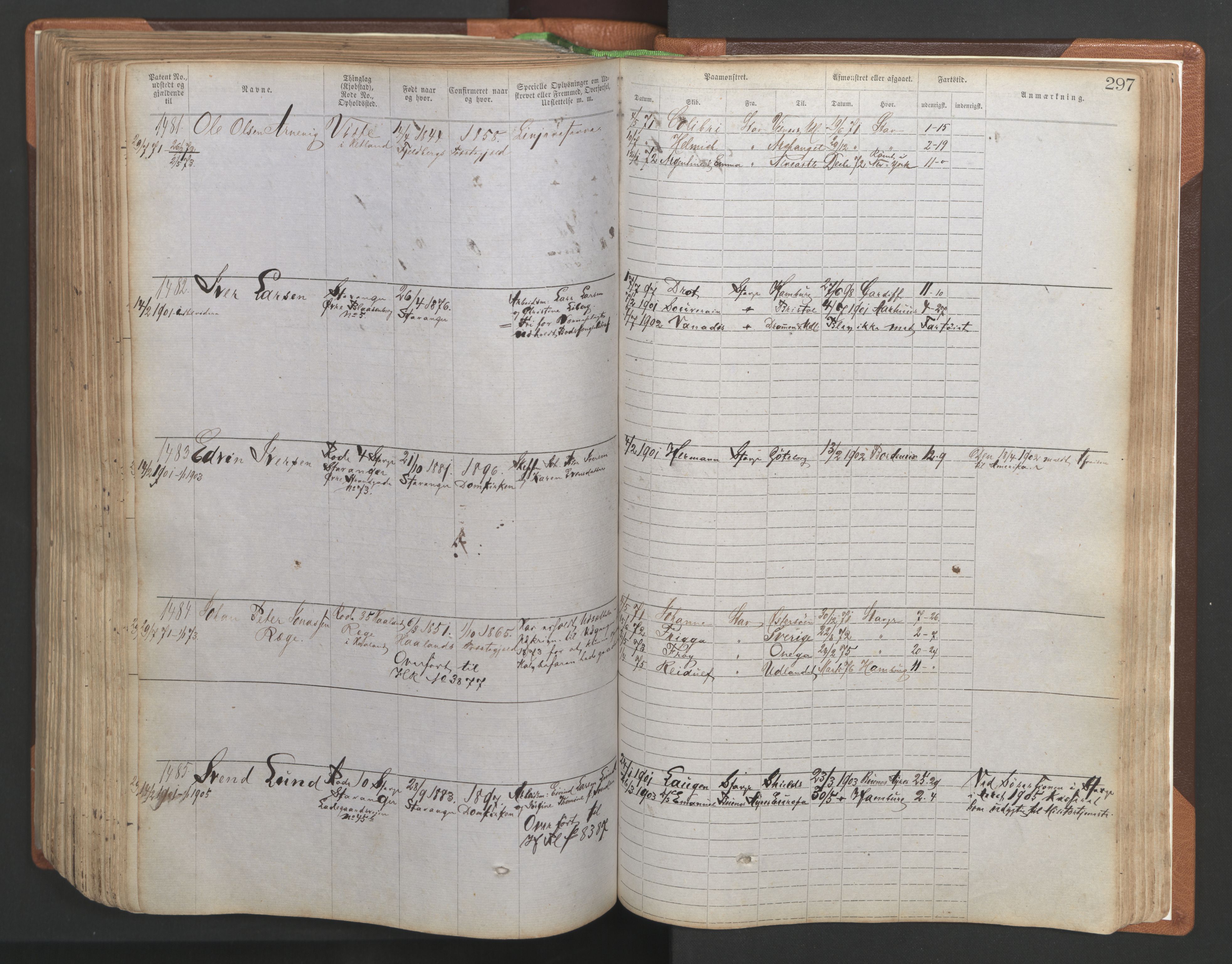 Stavanger sjømannskontor, AV/SAST-A-102006/F/Ff/L0004: Annotasjonsrulle No. 1, patentnr. 1-1785 (del 1), 1869-1900, s. 301