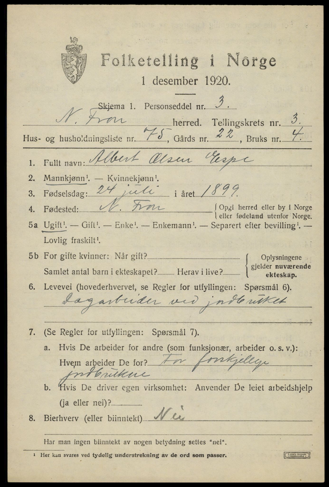 SAH, Folketelling 1920 for 0518 Nord-Fron herred, 1920, s. 4012