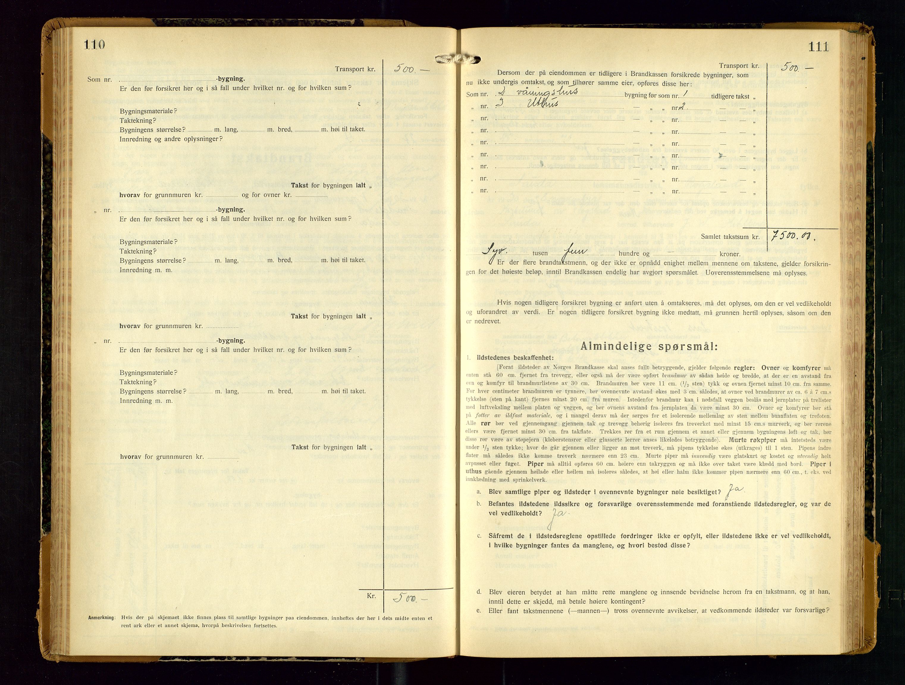 Sauda lensmannskontor, AV/SAST-A-100177/Gob/L0003: Branntakstprotokoll - skjematakst, 1928-1936, s. 110-111