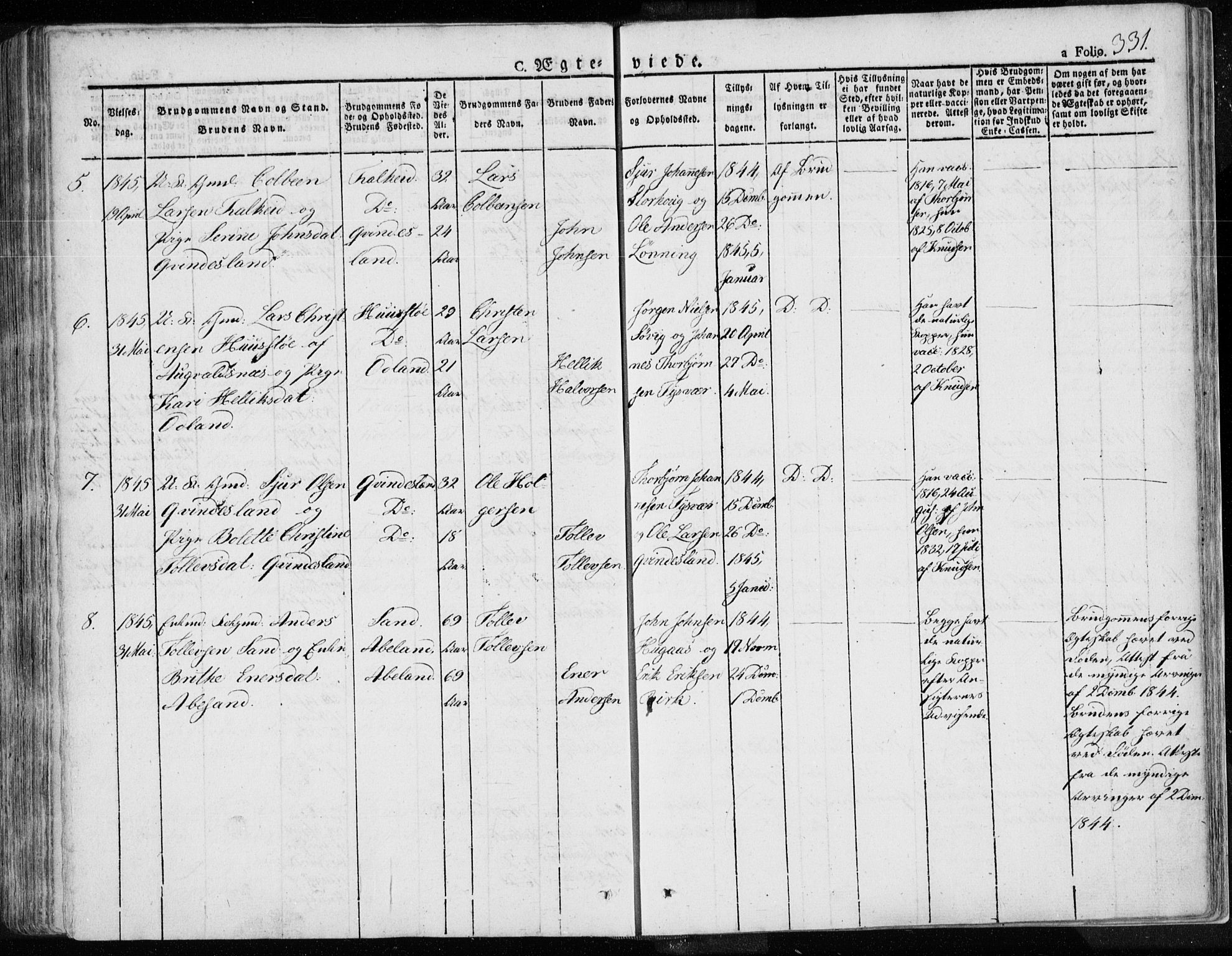 Tysvær sokneprestkontor, SAST/A -101864/H/Ha/Haa/L0001: Ministerialbok nr. A 1.1, 1831-1856, s. 331