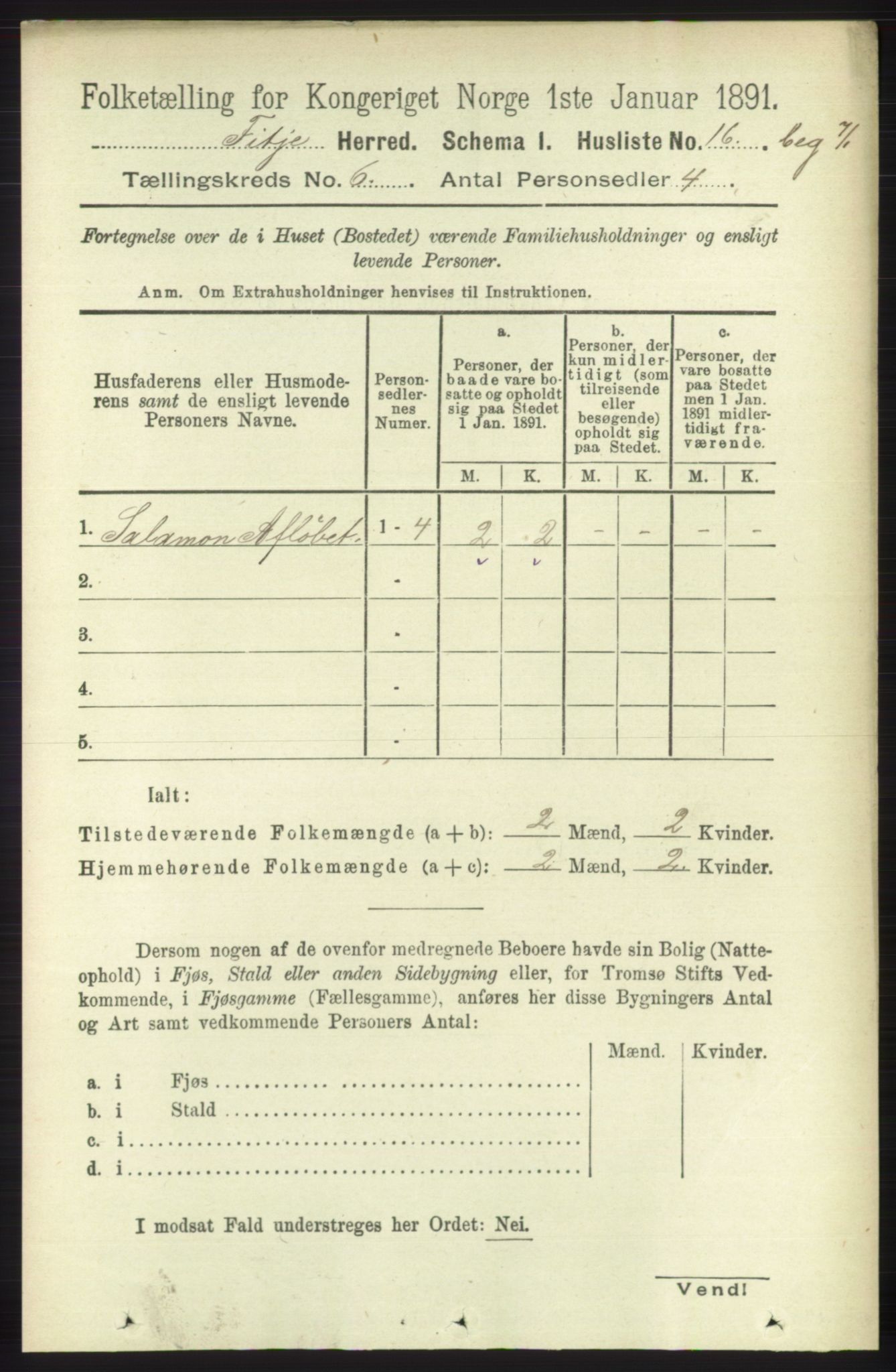 RA, Folketelling 1891 for 1222 Fitjar herred, 1891, s. 2333