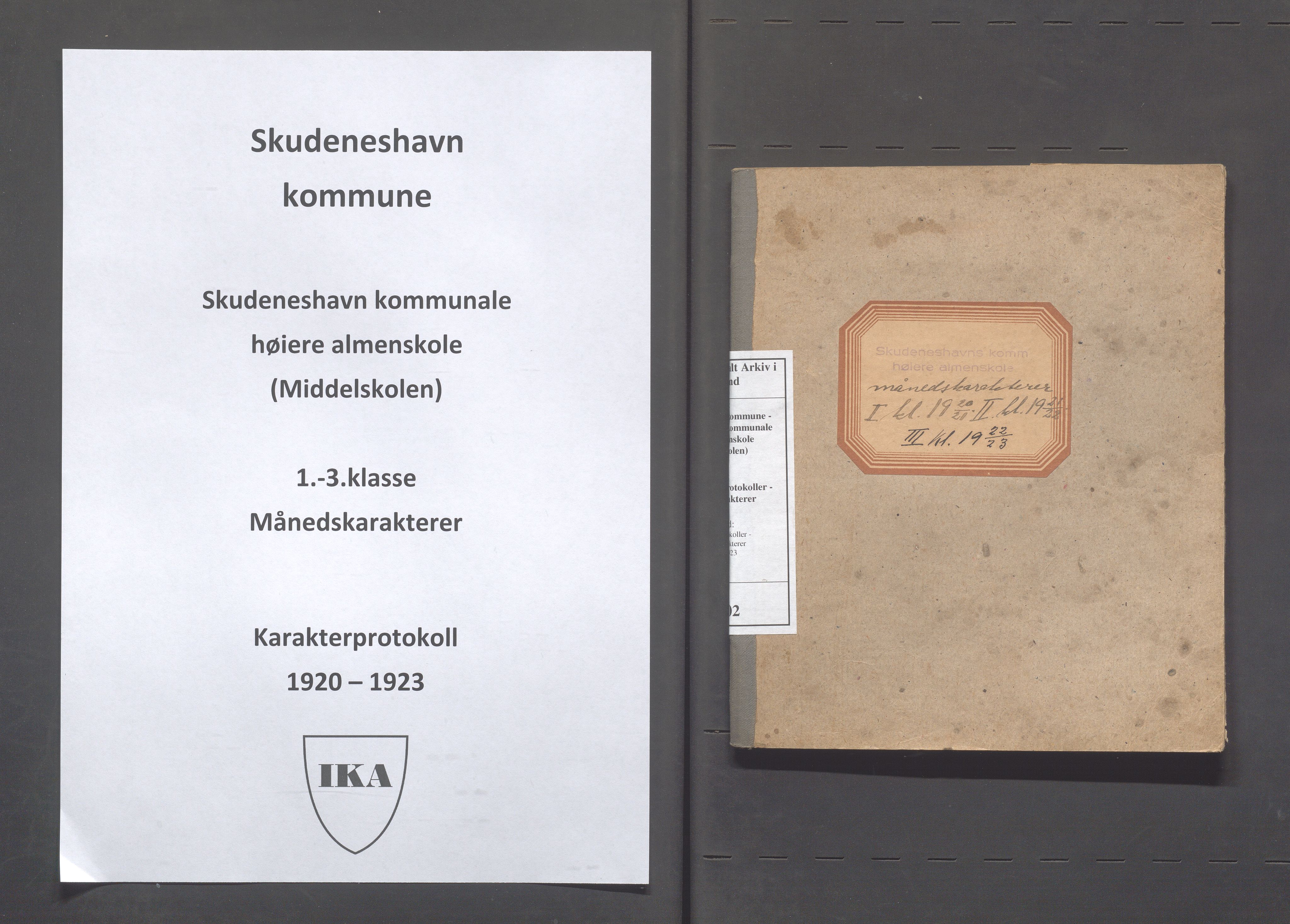 Skudeneshavn kommune - Skudeneshavn kommunale høiere almenskole (Middelskolen), IKAR/A-375/Fc/L0002: Karakterprotokoller - månedskarakterer, 1920-1923, s. 1