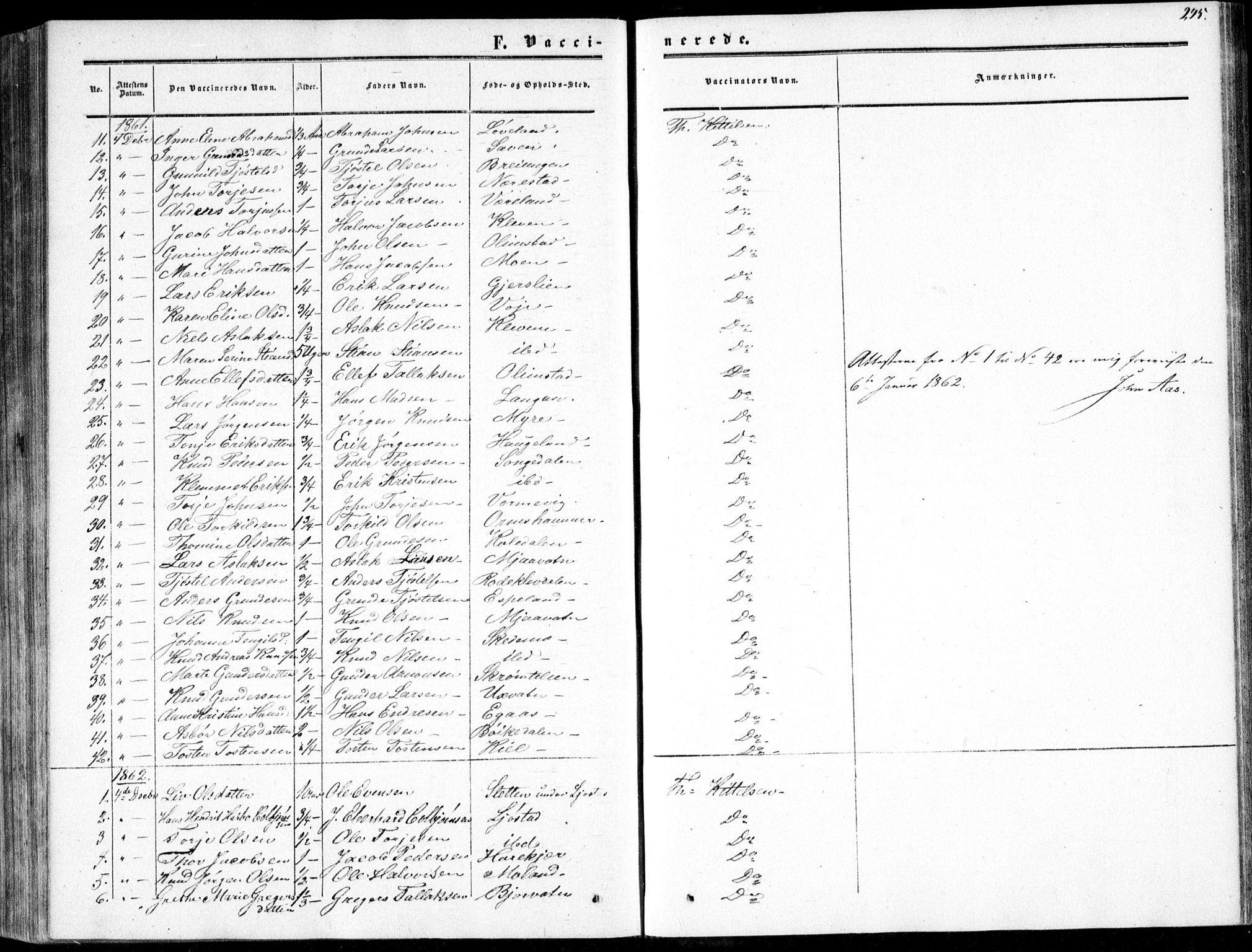 Gjerstad sokneprestkontor, SAK/1111-0014/F/Fa/Fab/L0003: Ministerialbok nr. A 3, 1853-1878, s. 245
