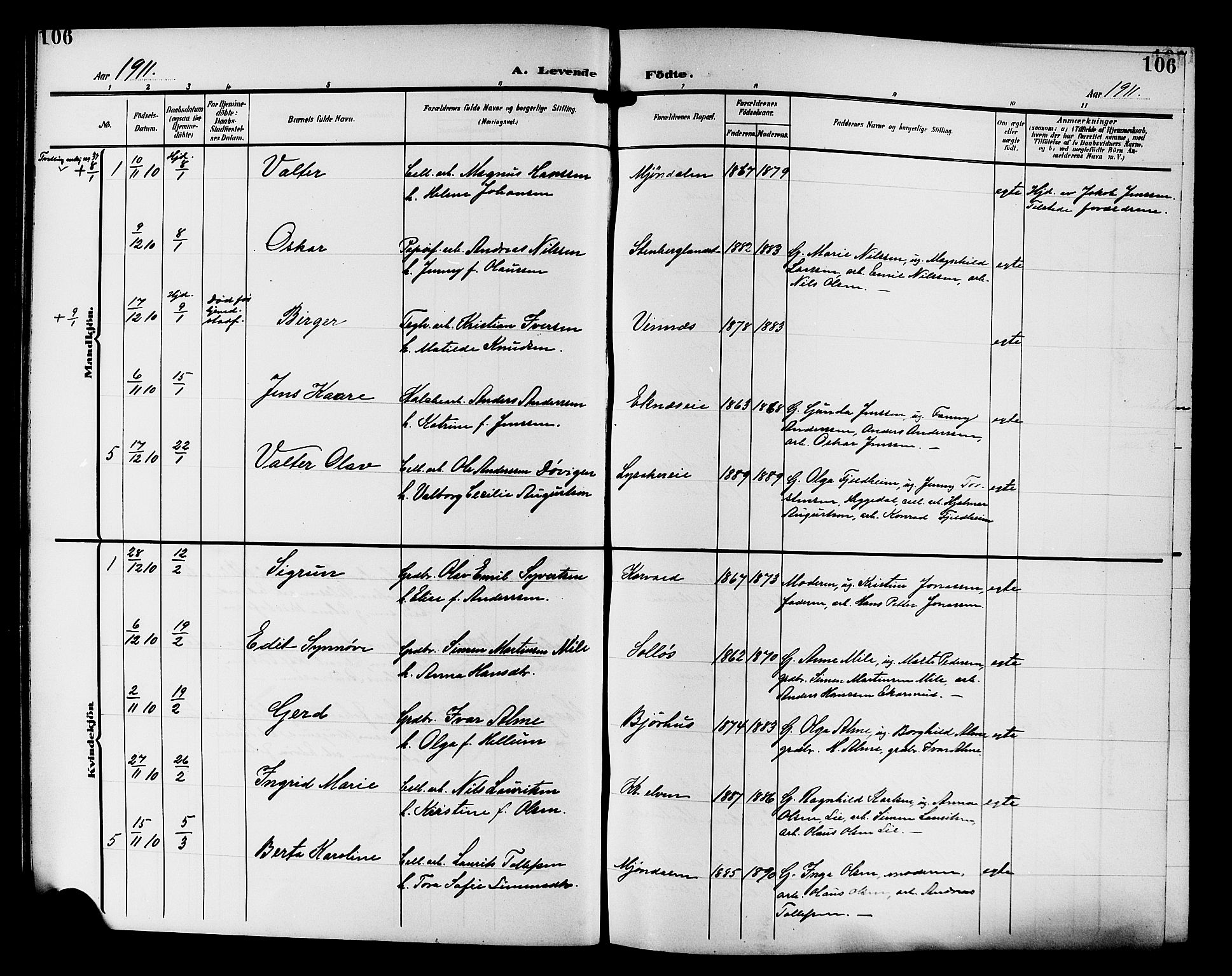 Nedre Eiker kirkebøker, AV/SAKO-A-612/G/Ga/L0004: Klokkerbok nr. 4, 1905-1912, s. 106