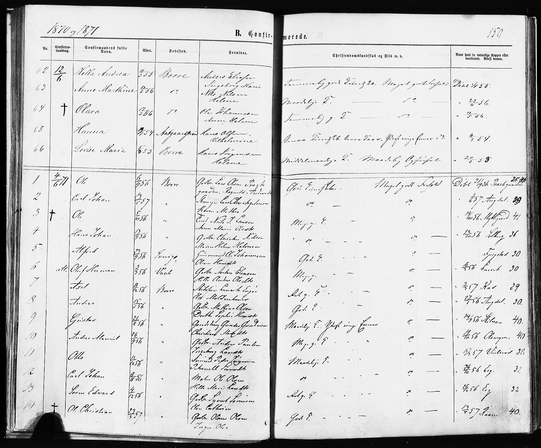 Borre kirkebøker, AV/SAKO-A-338/F/Fa/L0008: Ministerialbok nr. I 8, 1868-1877, s. 150