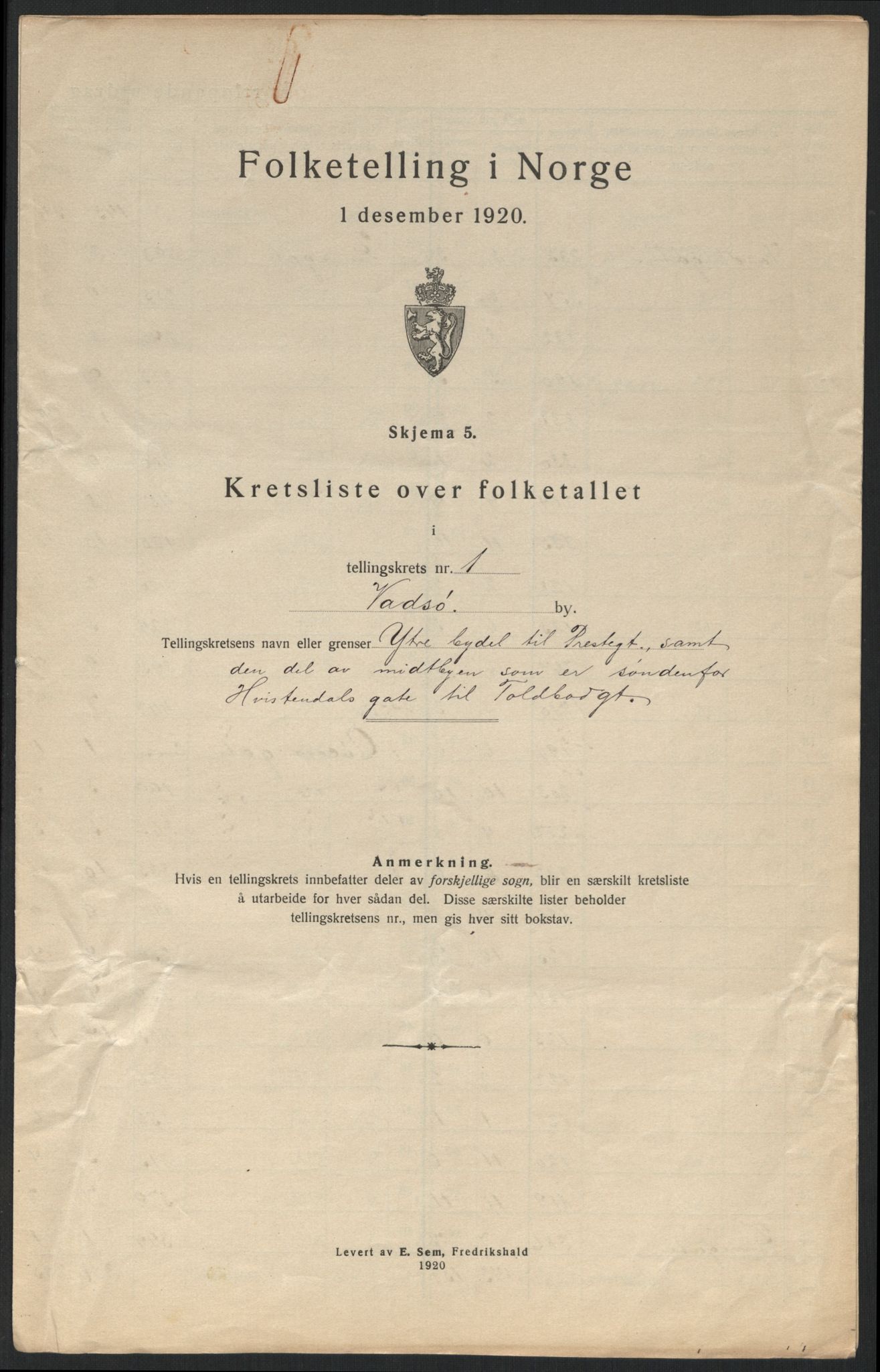 SATØ, Folketelling 1920 for 2003 Vadsø kjøpstad, 1920, s. 6