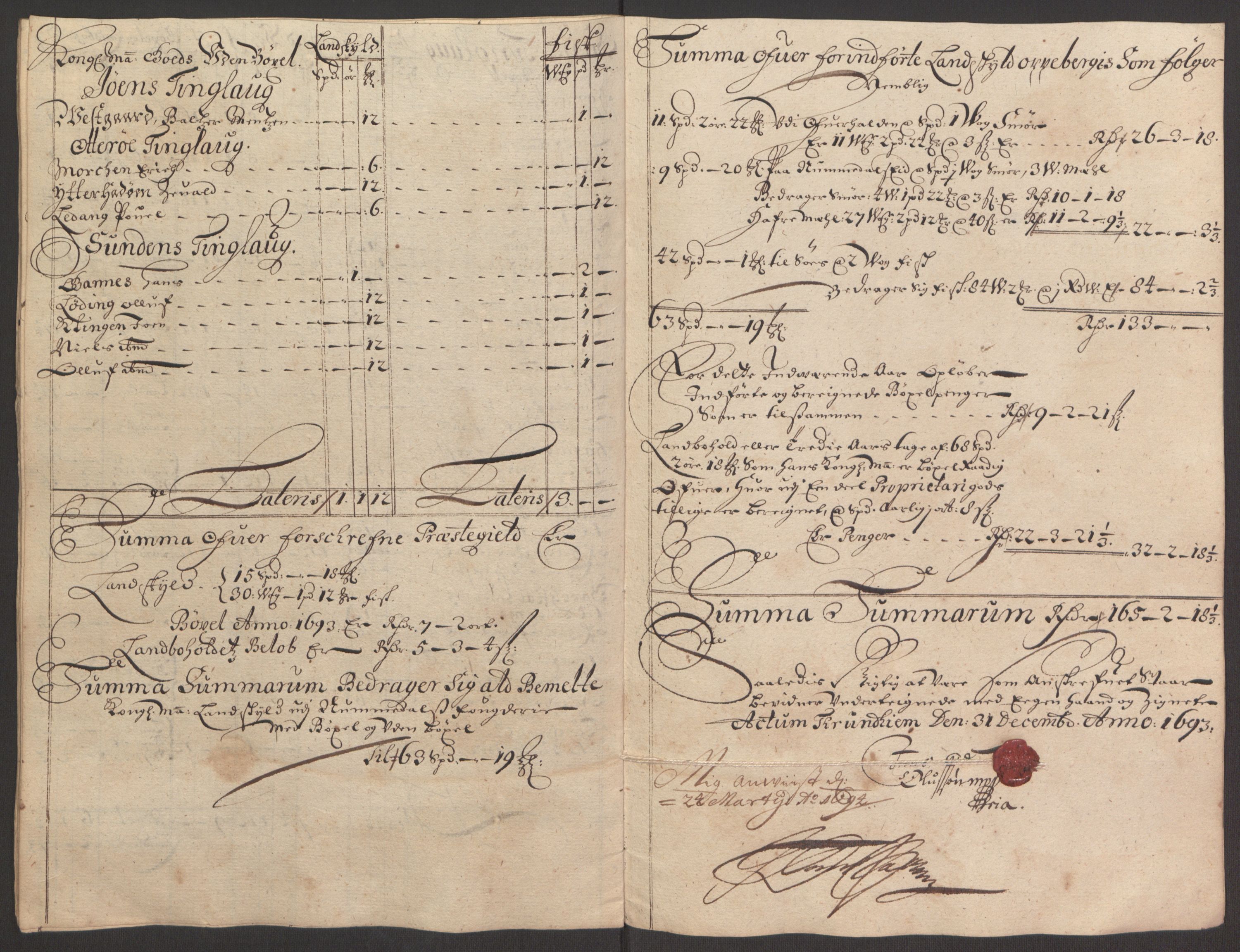 Rentekammeret inntil 1814, Reviderte regnskaper, Fogderegnskap, RA/EA-4092/R64/L4424: Fogderegnskap Namdal, 1692-1695, s. 294
