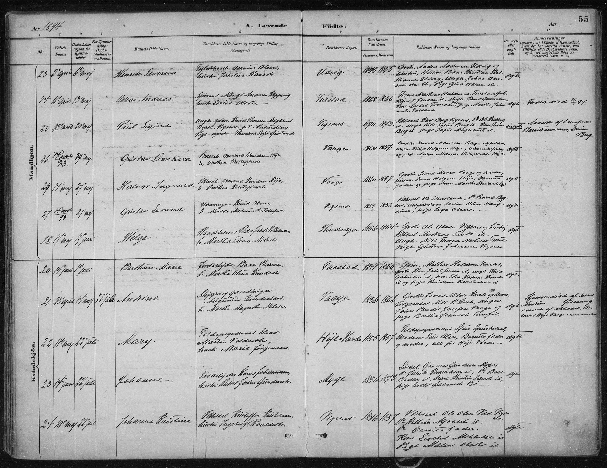 Avaldsnes sokneprestkontor, AV/SAST-A -101851/H/Ha/Haa/L0017: Ministerialbok nr. A 17, 1889-1920, s. 55