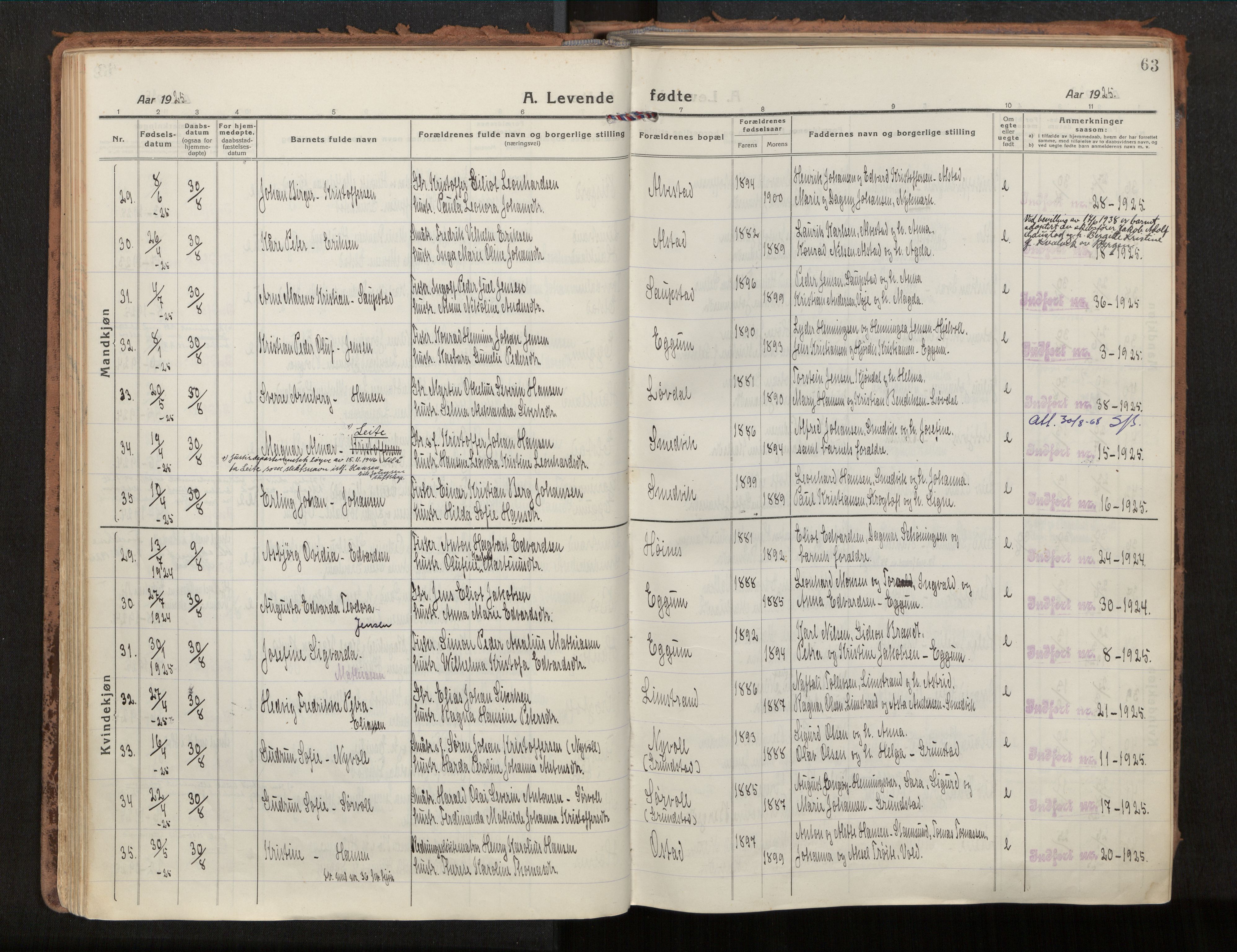 Ministerialprotokoller, klokkerbøker og fødselsregistre - Nordland, AV/SAT-A-1459/880/L1136: Ministerialbok nr. 880A10, 1919-1927, s. 63